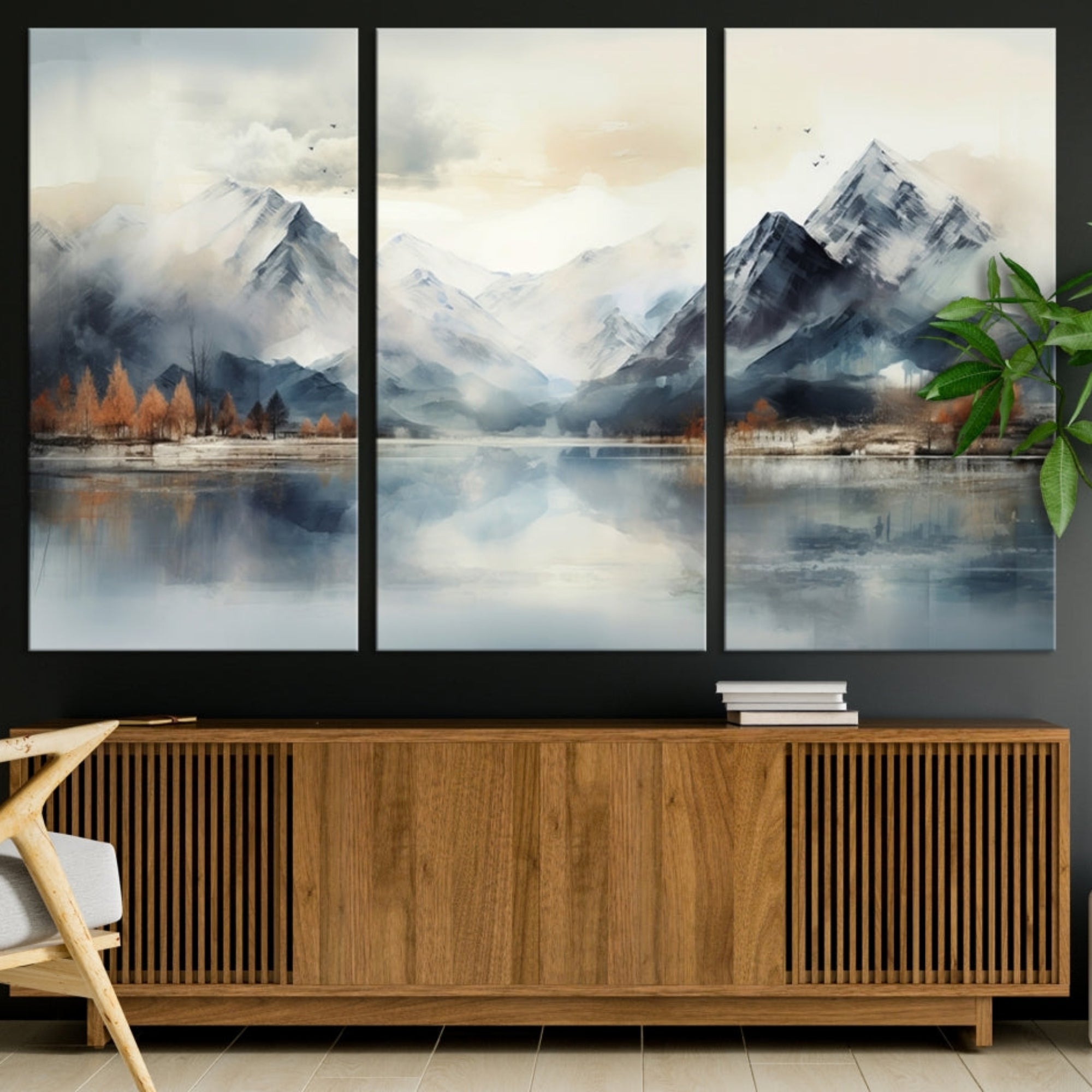 Edit-Images-Lake Mountain Abstract Wall Art, Framed Lake Mountain Modern Wall Art Canvas Print
