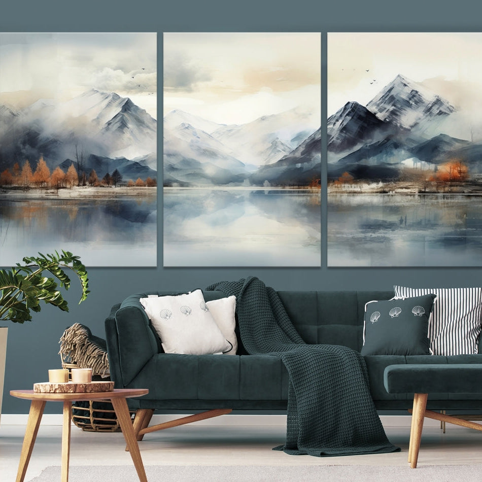 Edit-Images-Lake Mountain Abstract Wall Art, Framed Lake Mountain Modern Wall Art Canvas Print