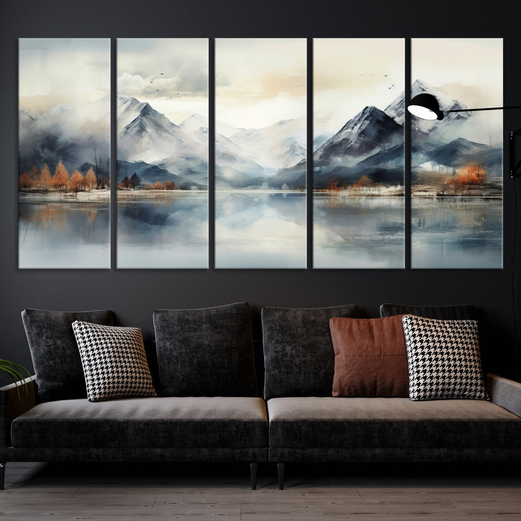 Edit-Images-Lake Mountain Abstract Wall Art, Framed Lake Mountain Modern Wall Art Canvas Print