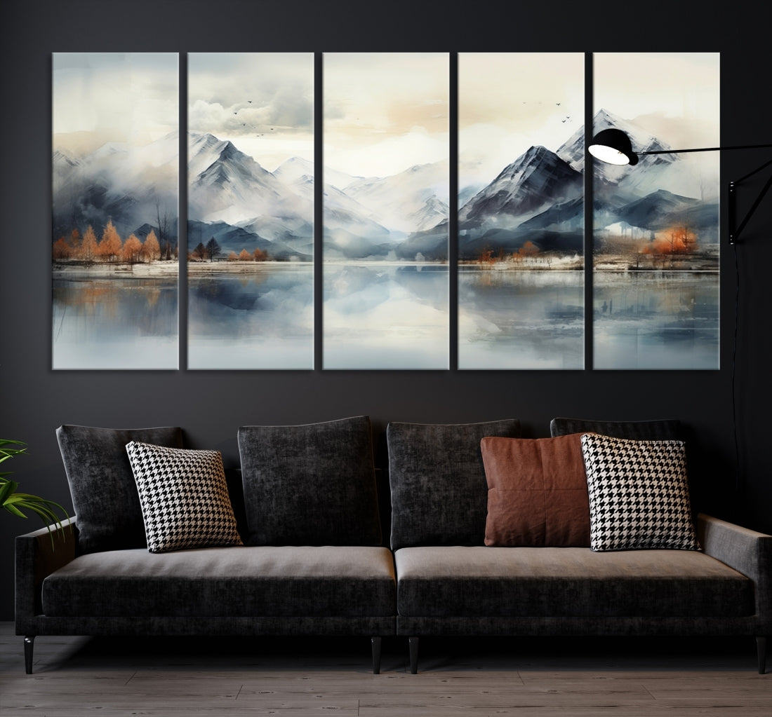 Edit-Images-Lake Mountain Abstract Wall Art, Framed Lake Mountain Modern Wall Art Canvas Print