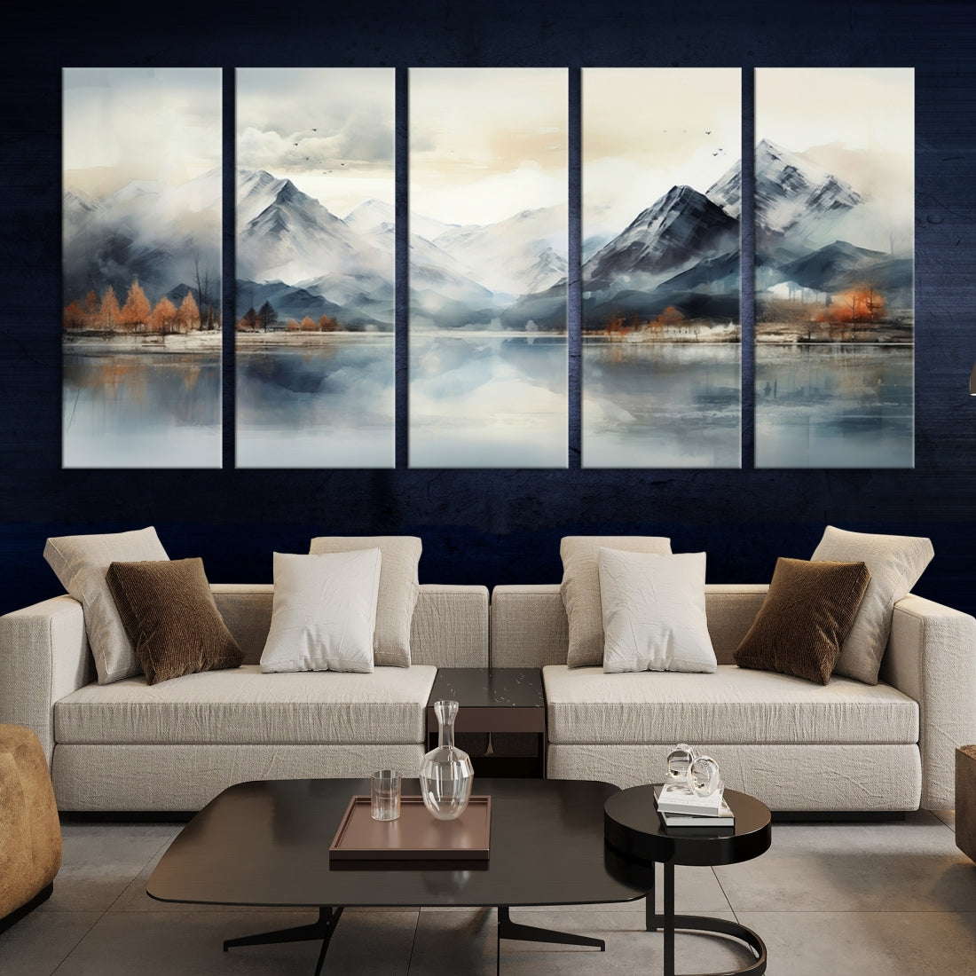 Edit-Images-Lake Mountain Abstract Wall Art, Framed Lake Mountain Modern Wall Art Canvas Print