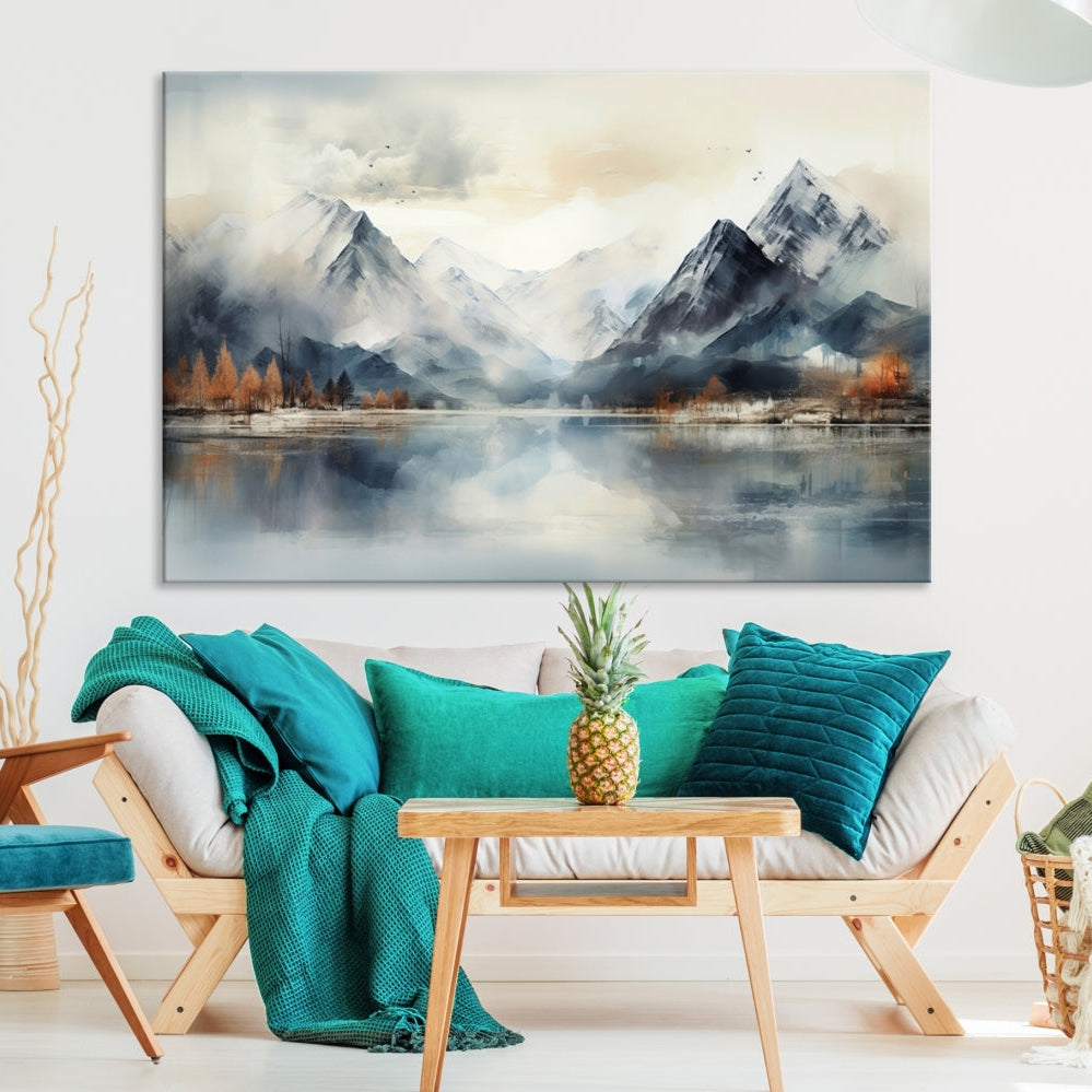 Edit-Images-Lake Mountain Abstract Wall Art, Framed Lake Mountain Modern Wall Art Canvas Print