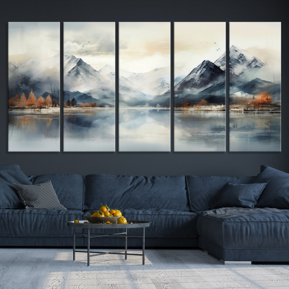 Edit-Images-Lake Mountain Abstract Wall Art, Framed Lake Mountain Modern Wall Art Canvas Print