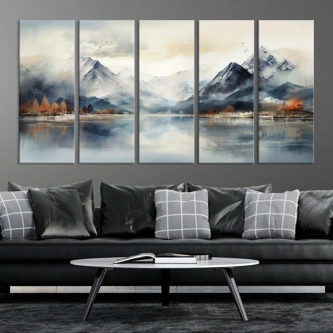 Edit-Images-Lake Mountain Abstract Wall Art, Framed Lake Mountain Modern Wall Art Canvas Print