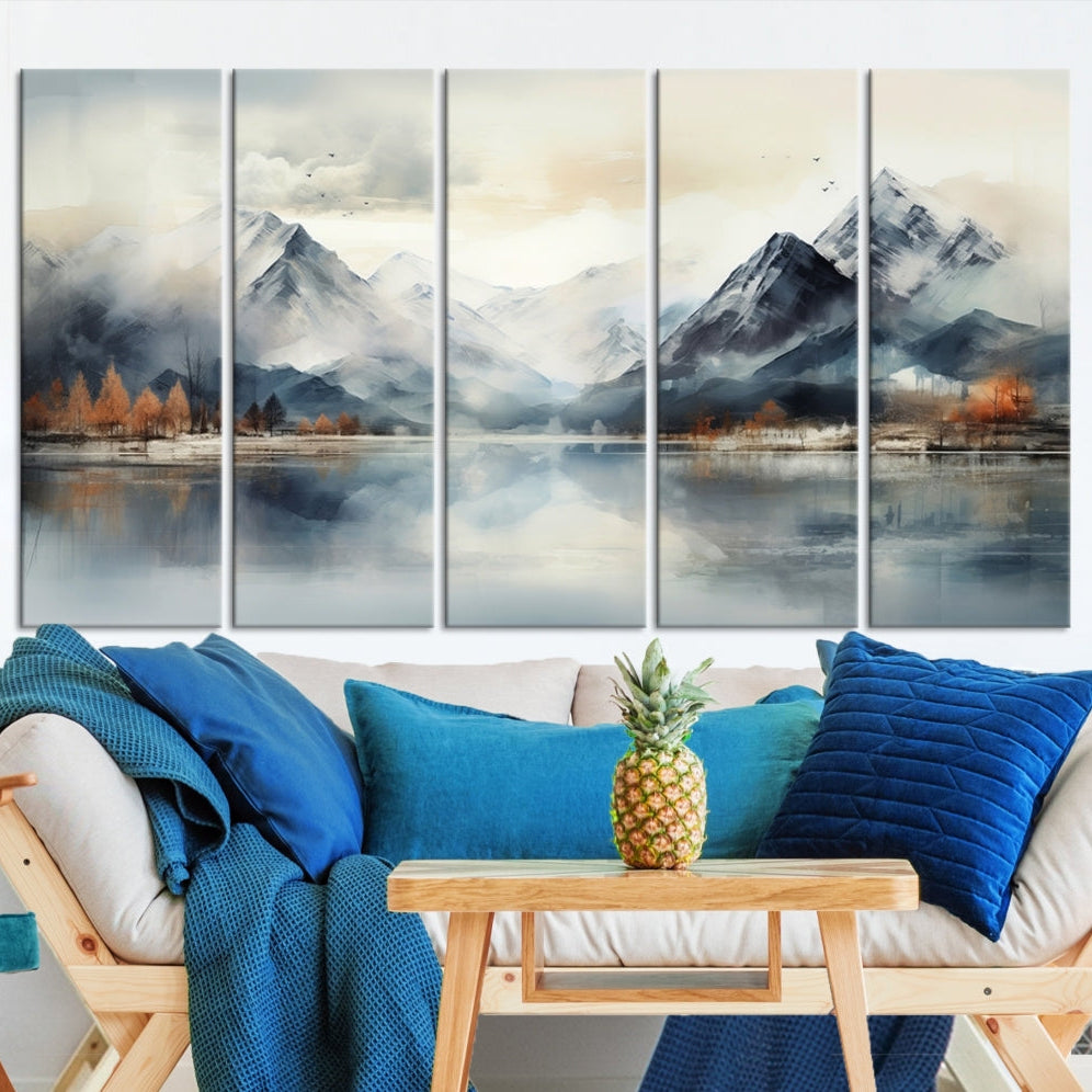 Edit-Images-Lake Mountain Abstract Wall Art, Framed Lake Mountain Modern Wall Art Canvas Print
