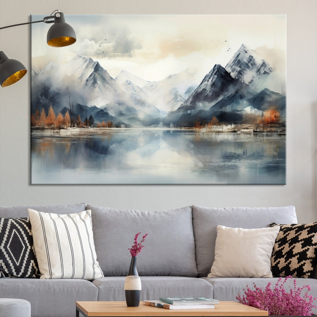 Edit-Images-Lake Mountain Abstract Wall Art, Framed Lake Mountain Modern Wall Art Canvas Print