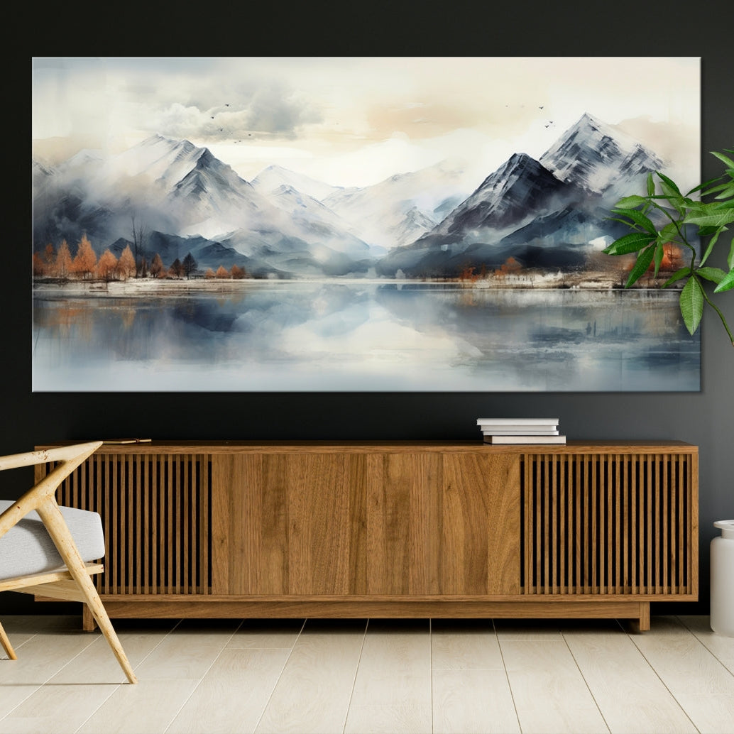 Edit-Images-Lake Mountain Abstract Wall Art, Framed Lake Mountain Modern Wall Art Canvas Print