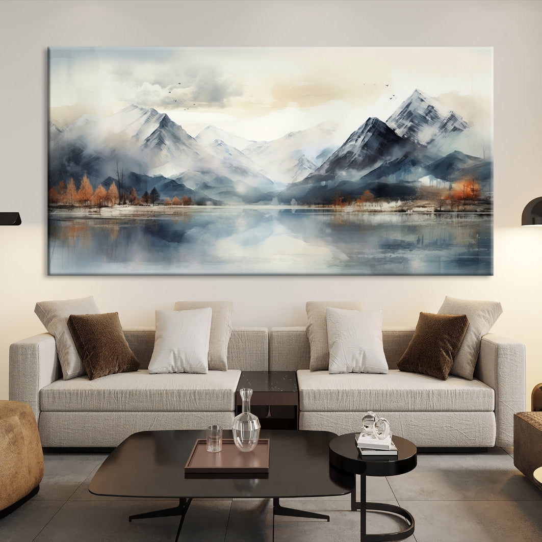 Edit-Images-Lake Mountain Abstract Wall Art, Framed Lake Mountain Modern Wall Art Canvas Print