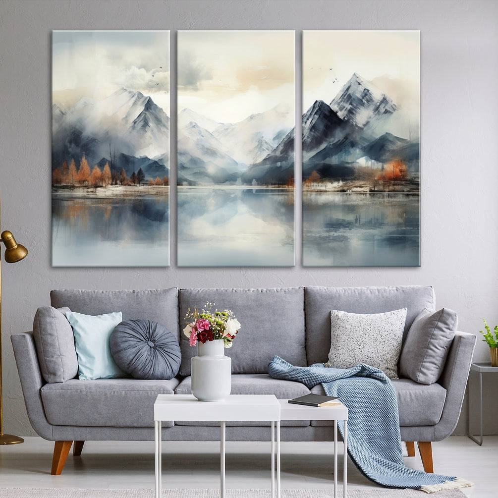 Edit-Images-Lake Mountain Abstract Wall Art, Framed Lake Mountain Modern Wall Art Canvas Print