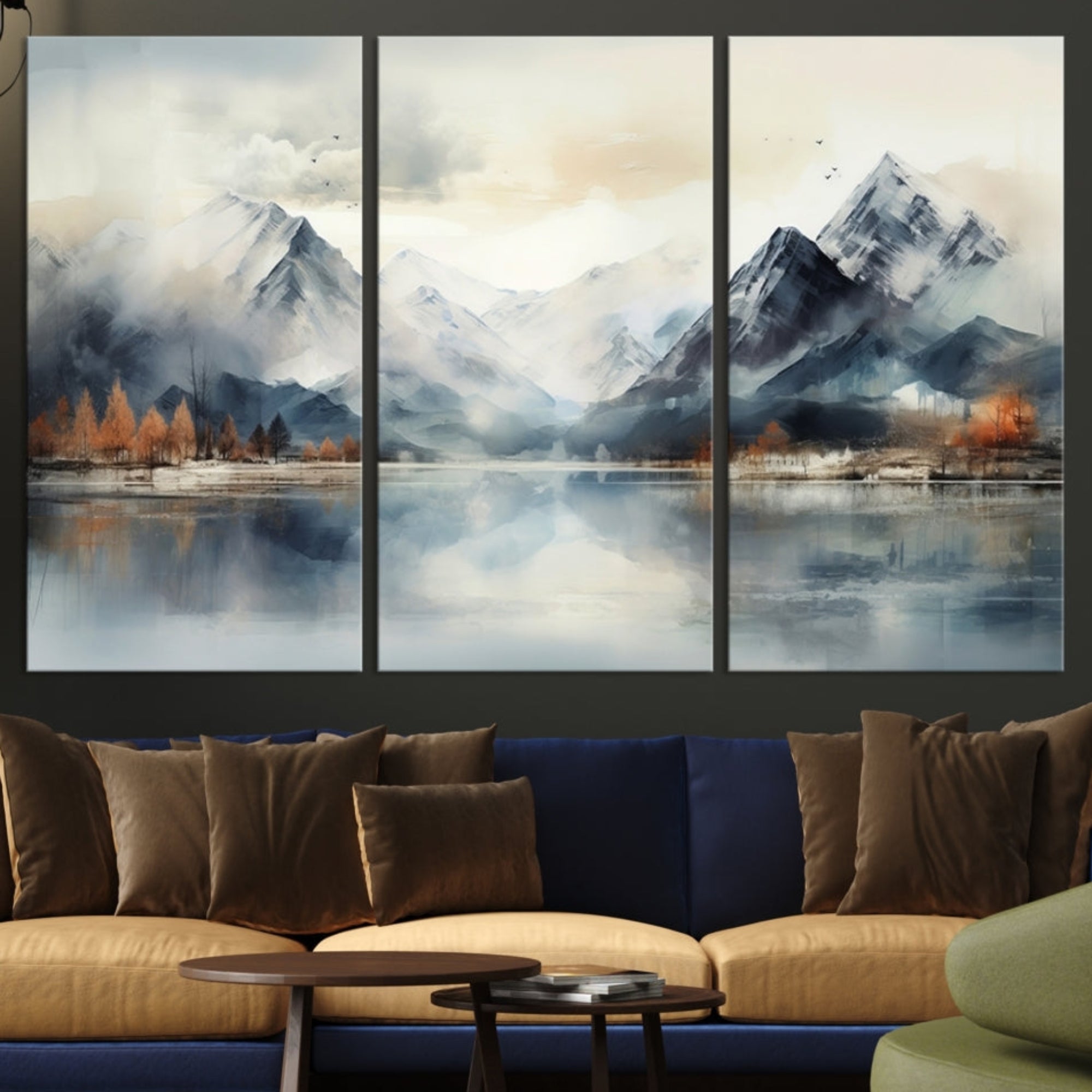 Edit-Images-Lake Mountain Abstract Wall Art, Framed Lake Mountain Modern Wall Art Canvas Print