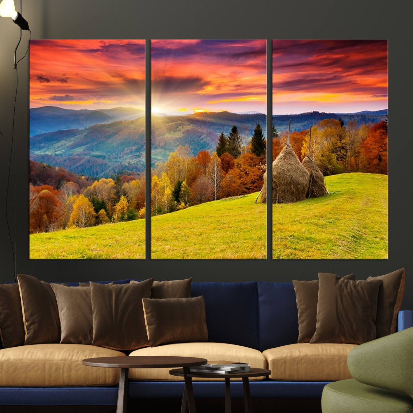 -Landscape View Sunset Wall Art Landscape Canvas Print All Tones of Green at Sunset Landscape