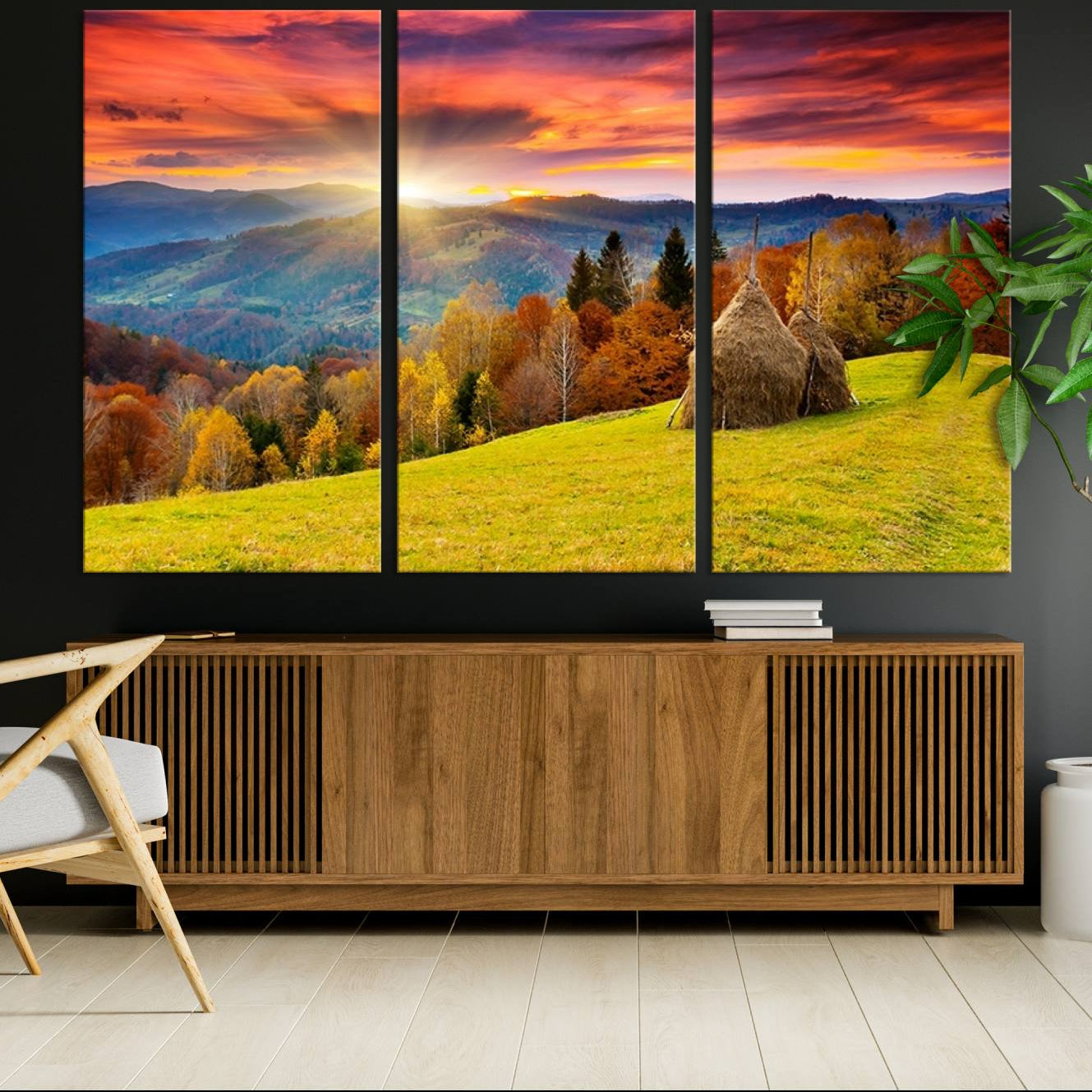 -Landscape View Sunset Wall Art Landscape Canvas Print All Tones of Green at Sunset Landscape