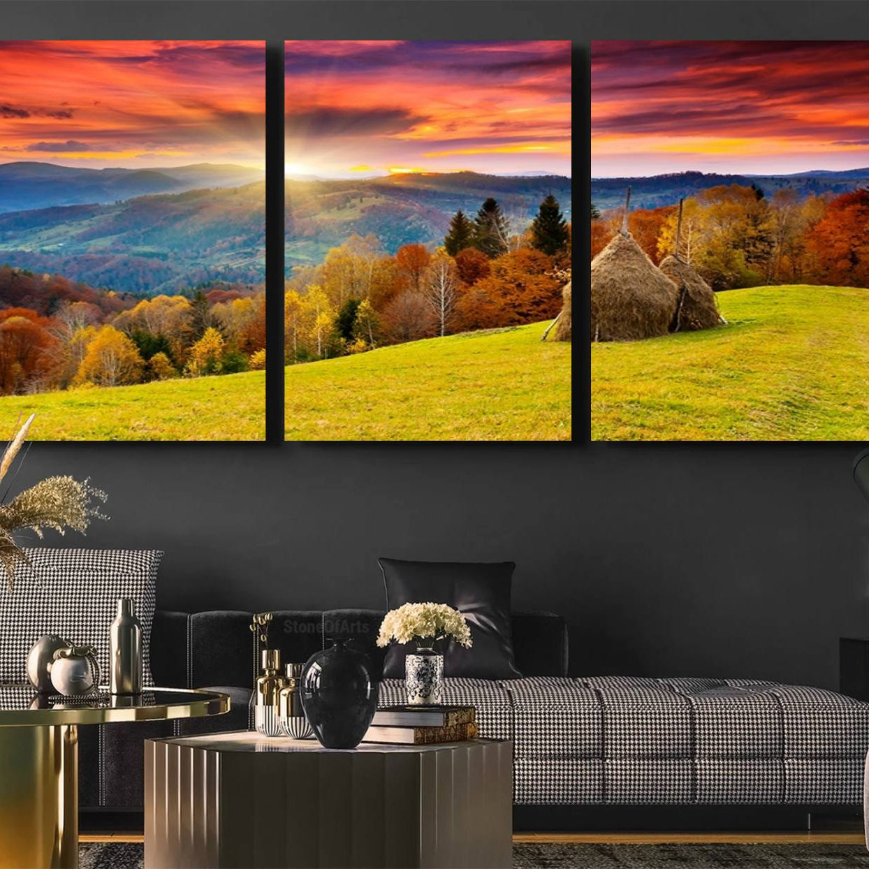 -Landscape View Sunset Wall Art Landscape Canvas Print All Tones of Green at Sunset Landscape