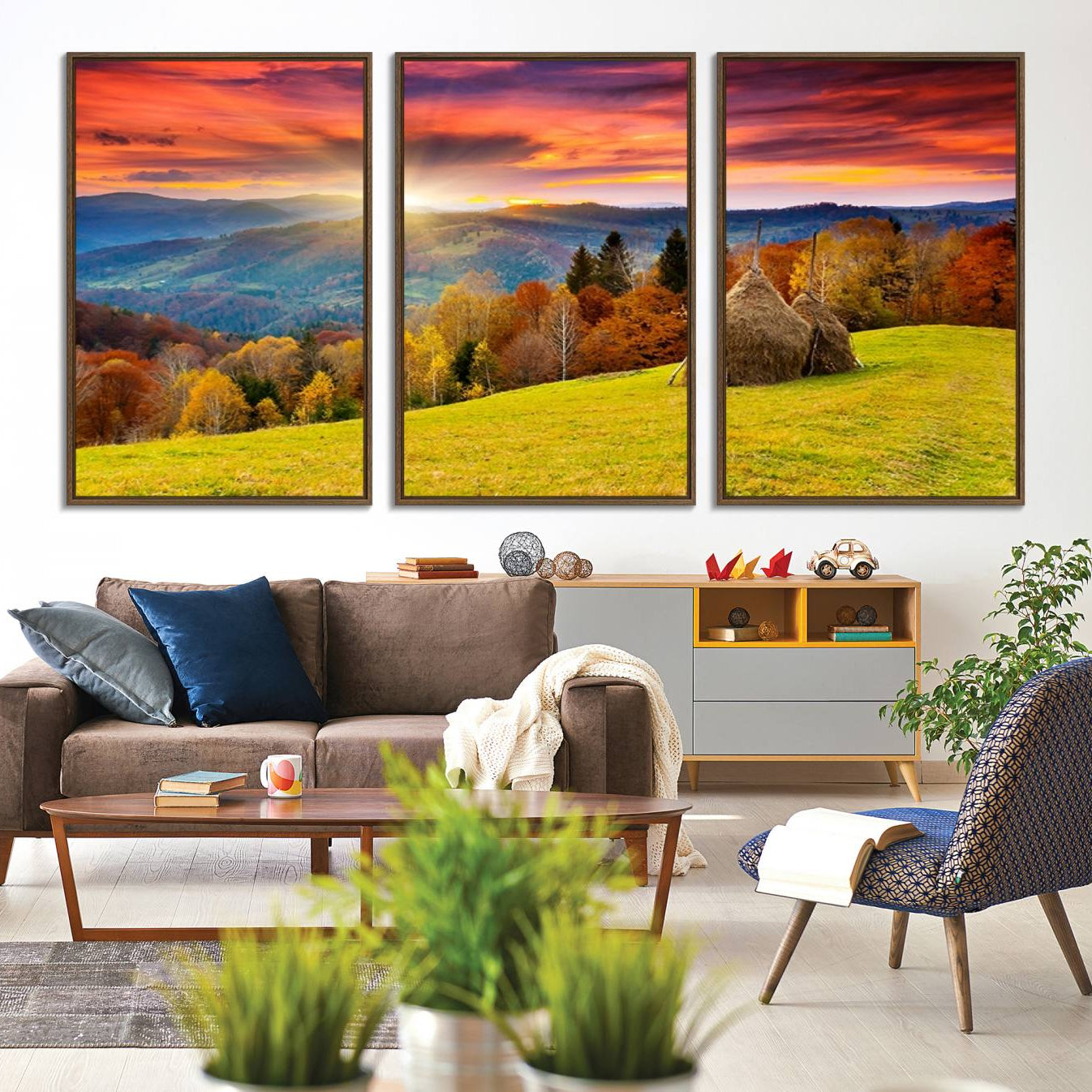 -Landscape View Sunset Wall Art Landscape Canvas Print All Tones of Green at Sunset Landscape