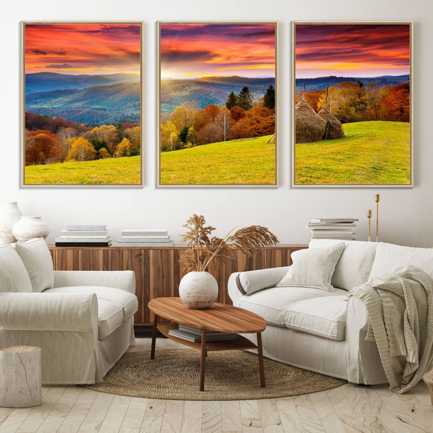 57627-MGV-FC-60X30-3P_Natural-Landscape View Sunset Wall Art Landscape Canvas Print All Tones of Green at Sunset Landscape