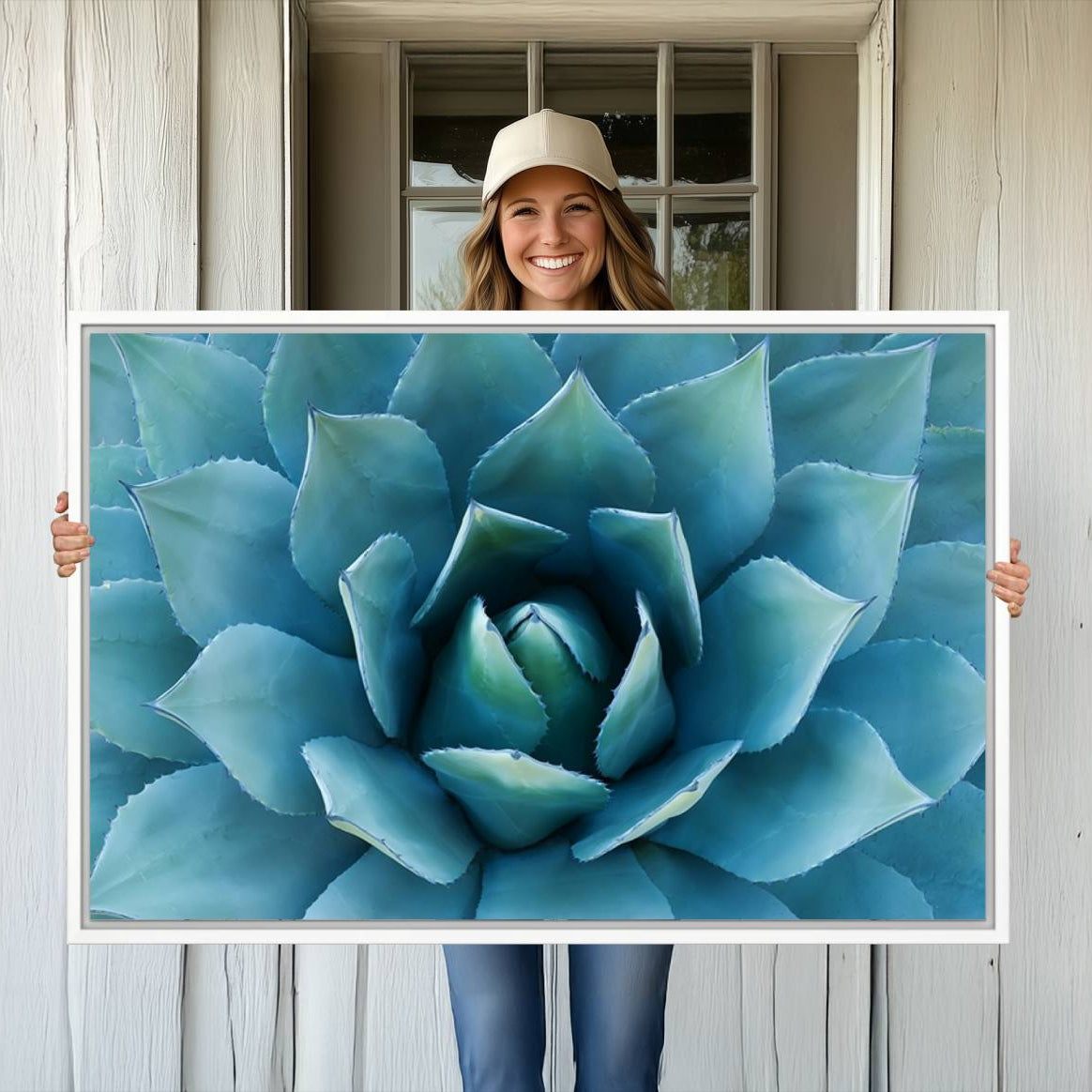 51723-MGV-CV-36X24-Large Agave Succulent Canvas Wall Art | Botanical Close-Up Print for Modern Living Room, Office, and