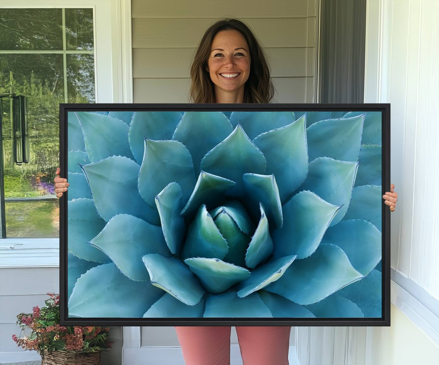 51723-MGV-CV-36X24-Large Agave Succulent Canvas Wall Art | Botanical Close-Up Print for Modern Living Room, Office, and