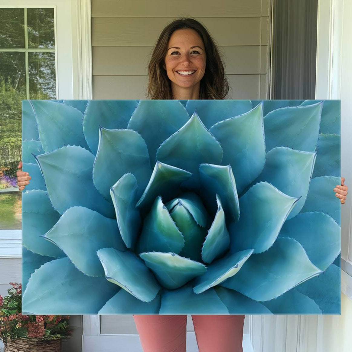 51723-MGV-CV-36X24-Large Agave Succulent Canvas Wall Art | Botanical Close-Up Print for Modern Living Room, Office, and