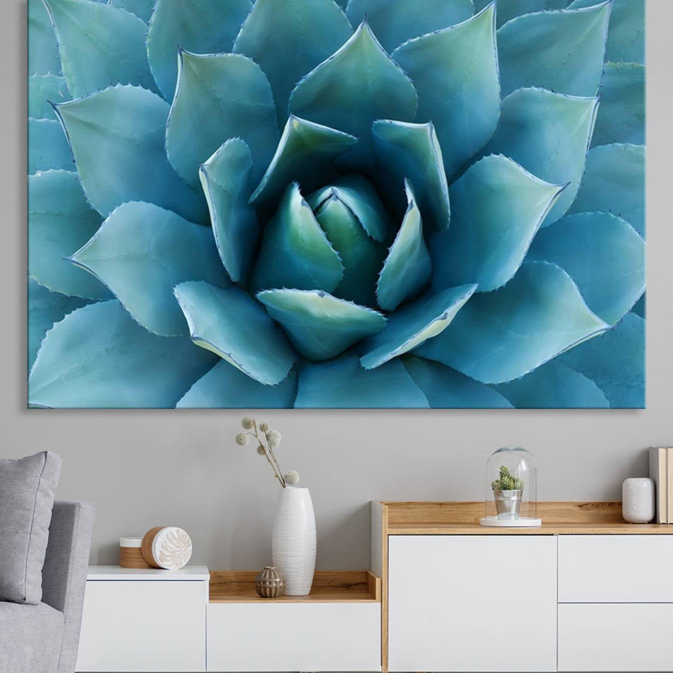 -Large Agave Succulent Canvas Wall Art | Botanical Close-Up Print for Modern Living Room, Office, and