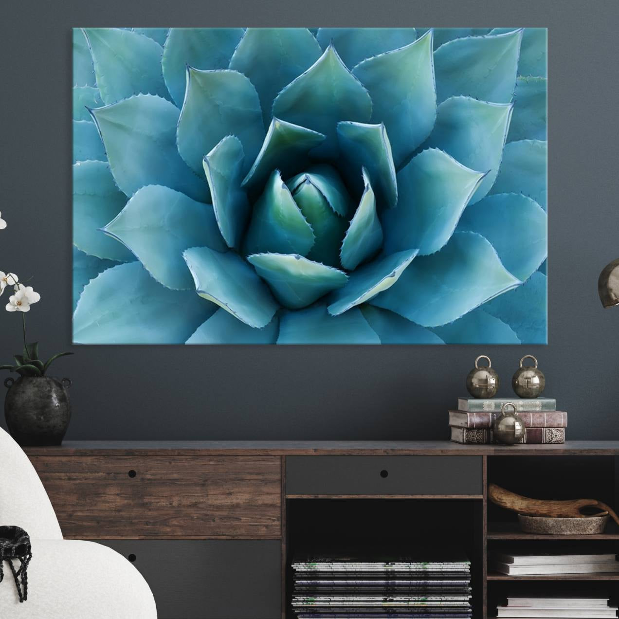 51723-MGV-CV-36X24-Large Agave Succulent Canvas Wall Art | Botanical Close-Up Print for Modern Living Room, Office, and