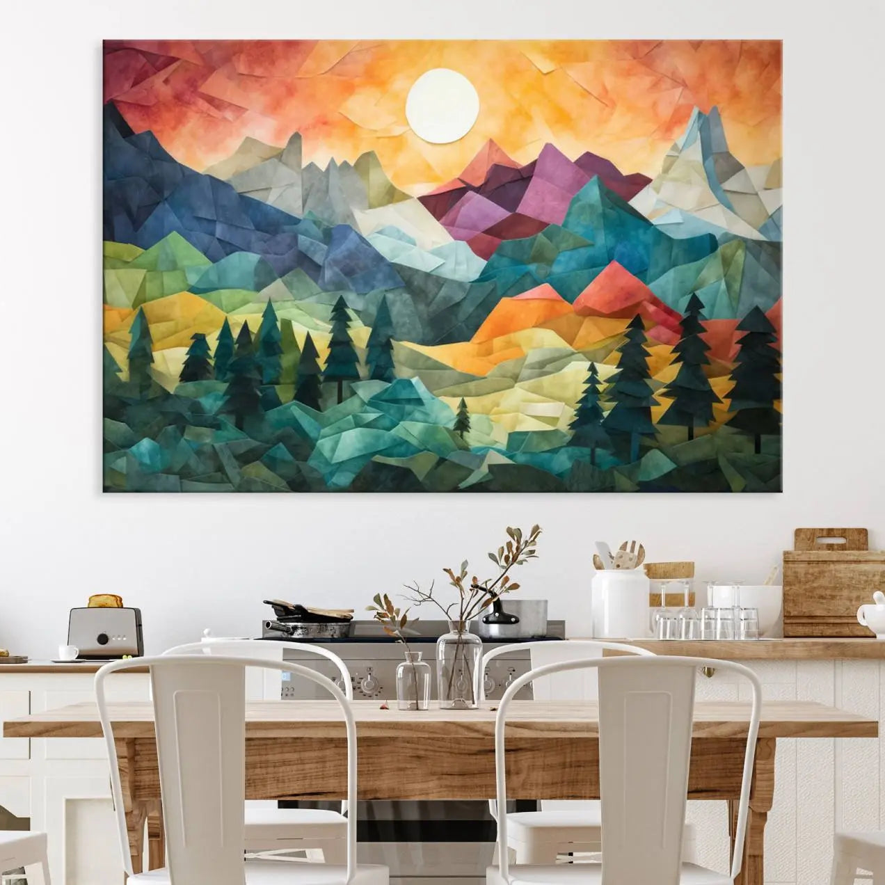 90654-MGV-CV-36X24-Large Colorful Abstract Mountain Landscape Canvas Wall Art - Geometric Nature Artwork - Vibrant