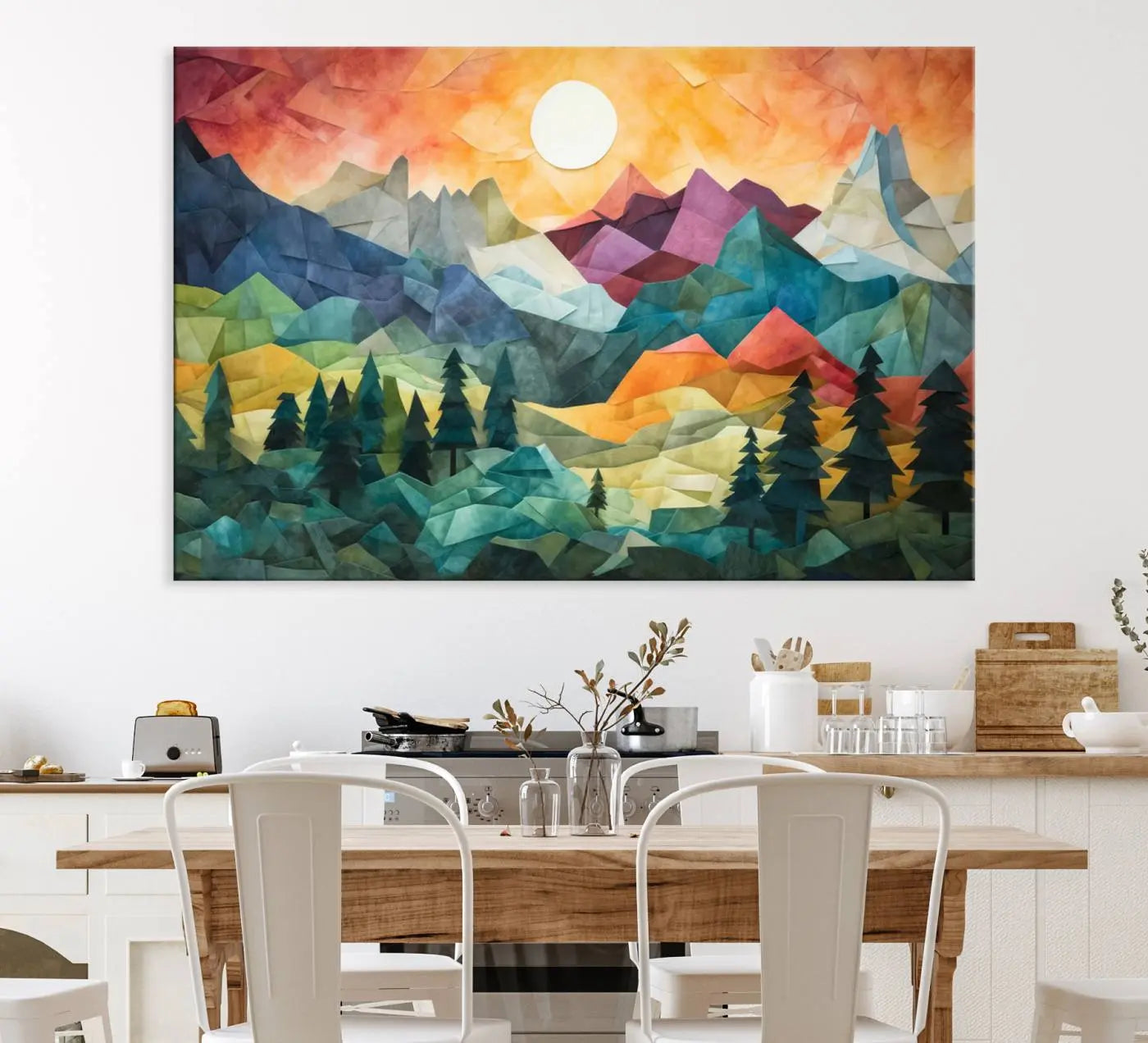 90654-MGV-CV-36X24-Large Colorful Abstract Mountain Landscape Canvas Wall Art - Geometric Nature Artwork - Vibrant