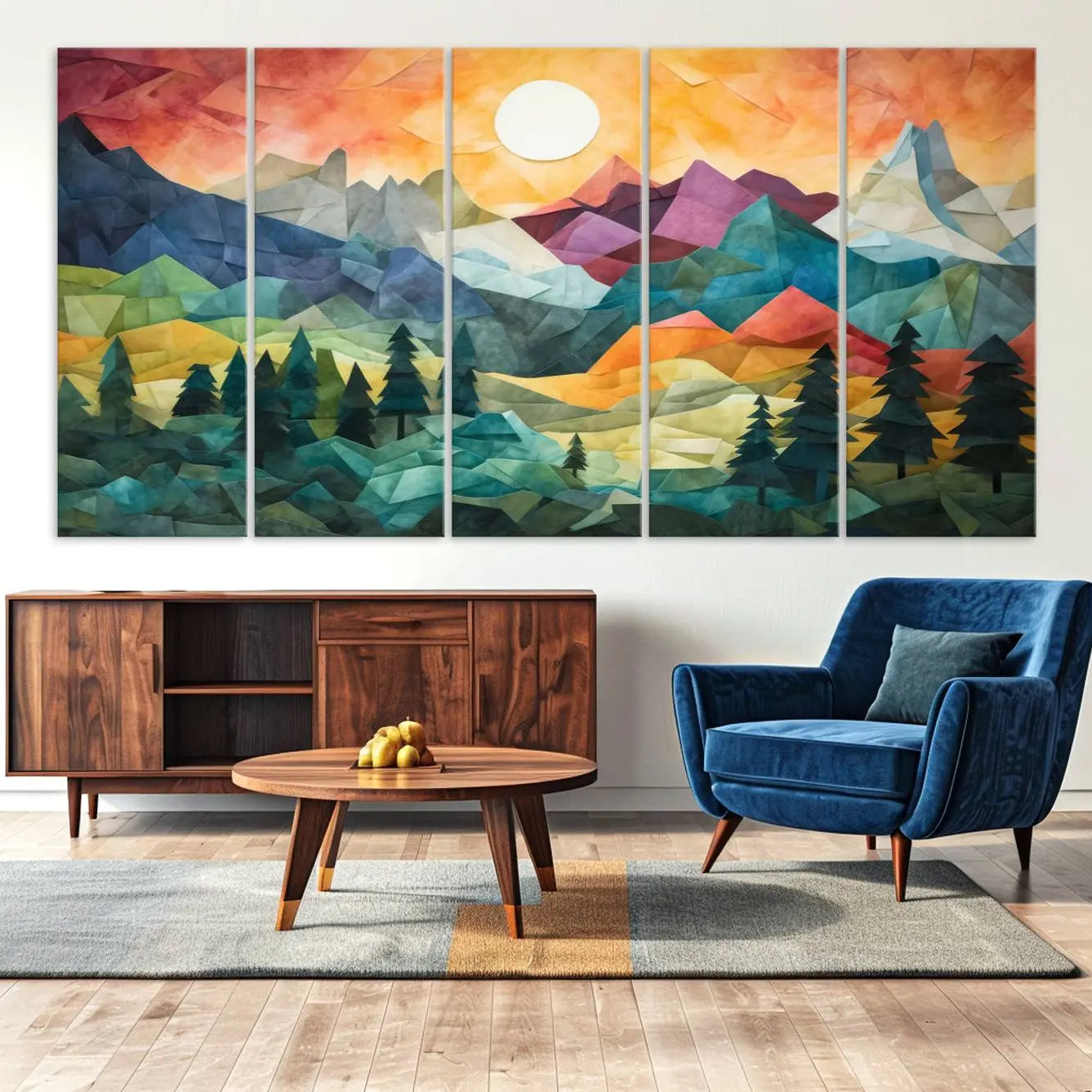 90654-MGV-CV-36X24-Large Colorful Abstract Mountain Landscape Canvas Wall Art - Geometric Nature Artwork - Vibrant