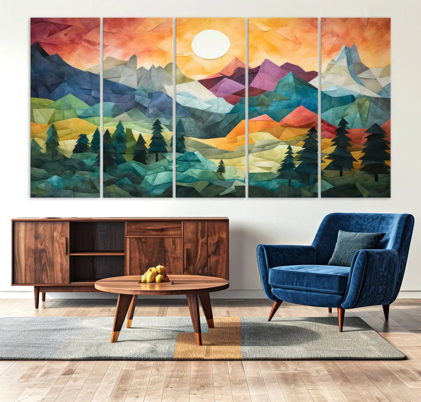 90654-MGV-CV-36X24-Large Colorful Abstract Mountain Landscape Canvas Wall Art - Geometric Nature Artwork - Vibrant