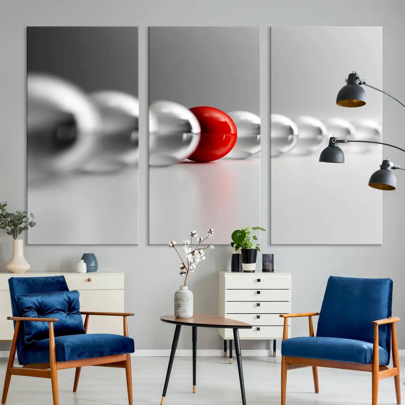 60978-MGV-CV-36X24-Large Wall Art Red Ball in Gray Balls Canvas Art Print Large Wall Art Black White Different Art