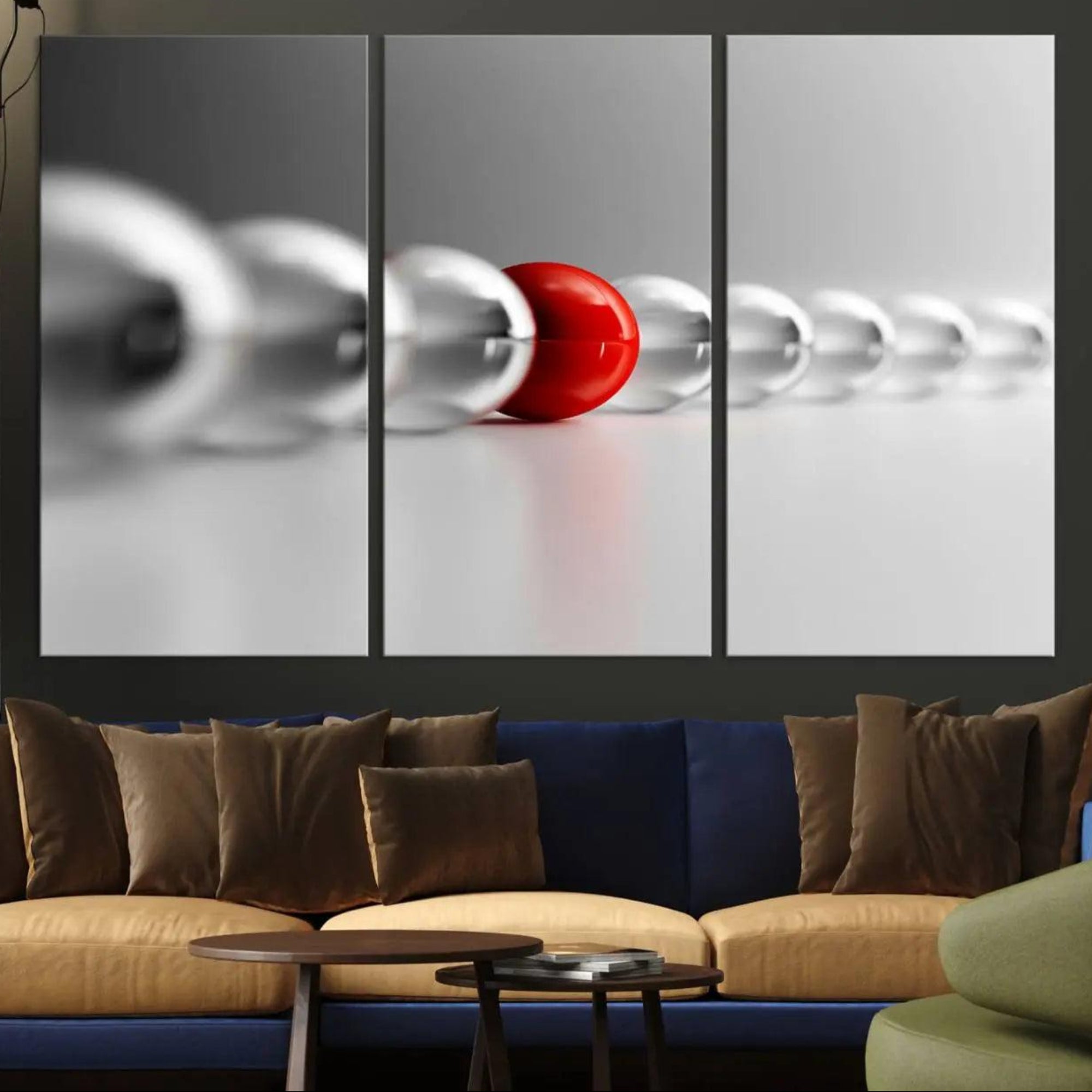 60978-MGV-CV-36X24-Large Wall Art Red Ball in Gray Balls Canvas Art Print Large Wall Art Black White Different Art