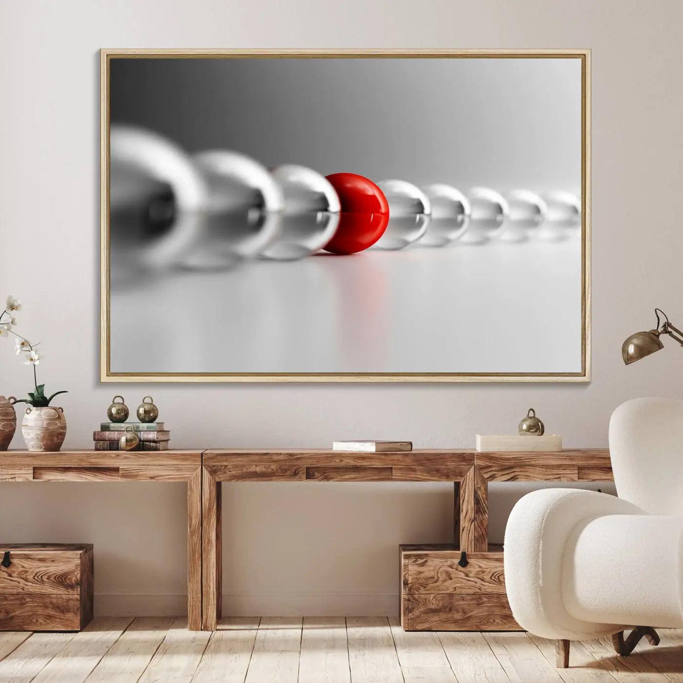 60978-MGV-CV-36X24-Large Wall Art Red Ball in Gray Balls Canvas Art Print Large Wall Art Black White Different Art