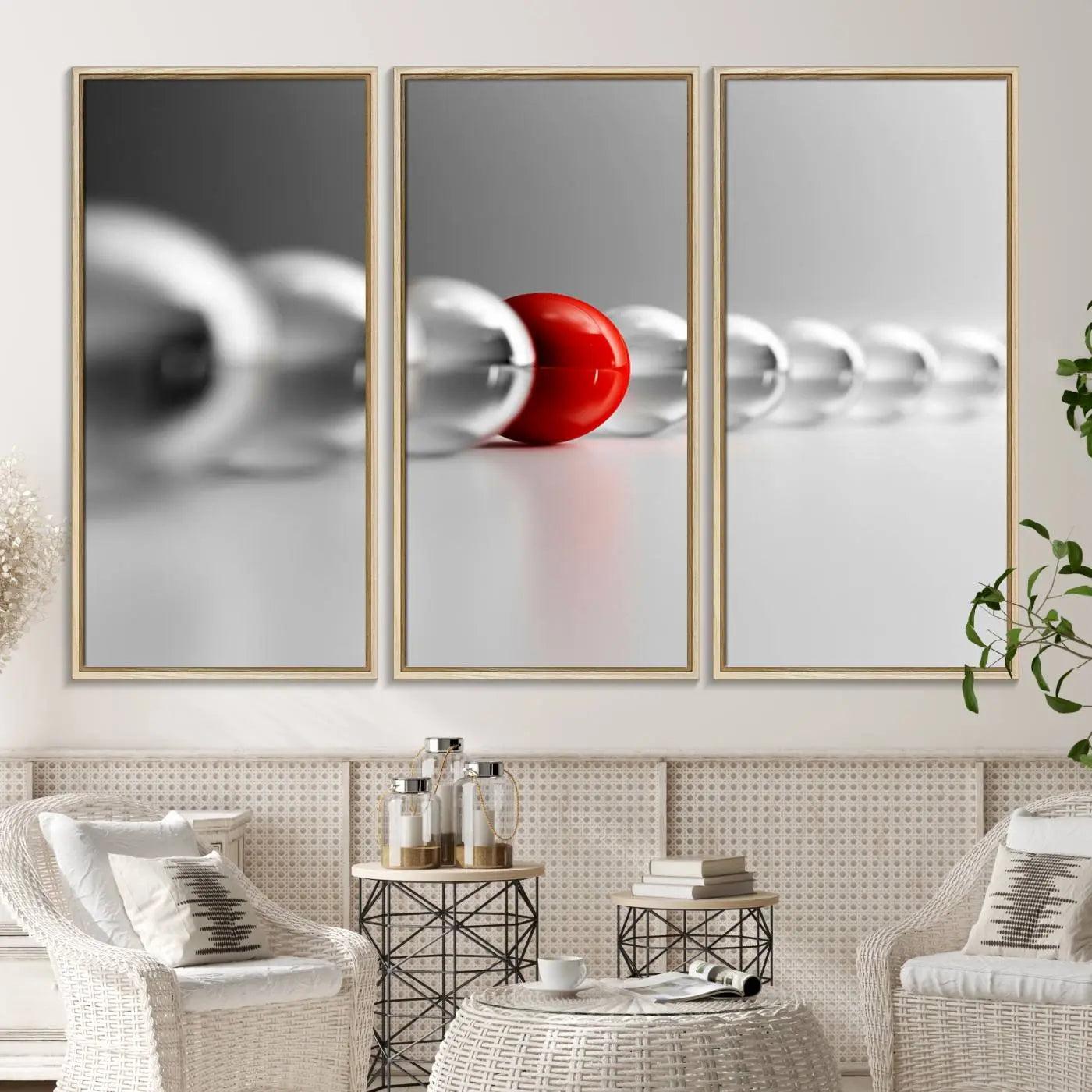 60978-MGV-CV-36X24-Large Wall Art Red Ball in Gray Balls Canvas Art Print Large Wall Art Black White Different Art
