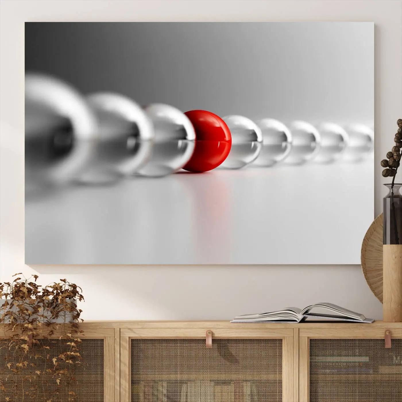 60978-MGV-CV-36X24-Large Wall Art Red Ball in Gray Balls Canvas Art Print Large Wall Art Black White Different Art