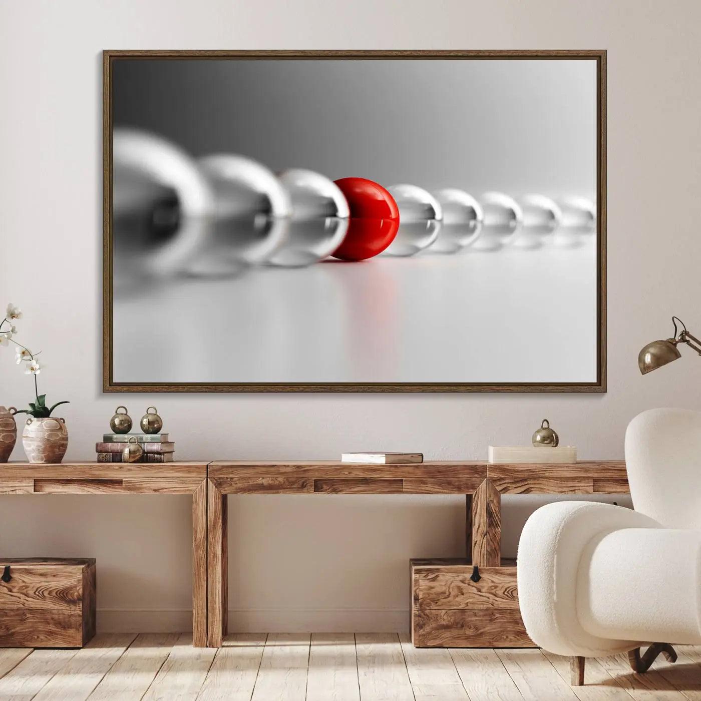 60978-MGV-FC-36X24_Walnut-Large Wall Art Red Ball in Gray Balls Canvas Art Print Large Wall Art Black White Different Art
