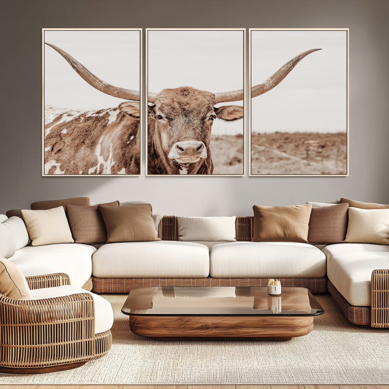 -Longhorn Cow Wall Art Canvas Print, Texas Ranch Print, Framed Western Bull Art Print, Large BigHorn