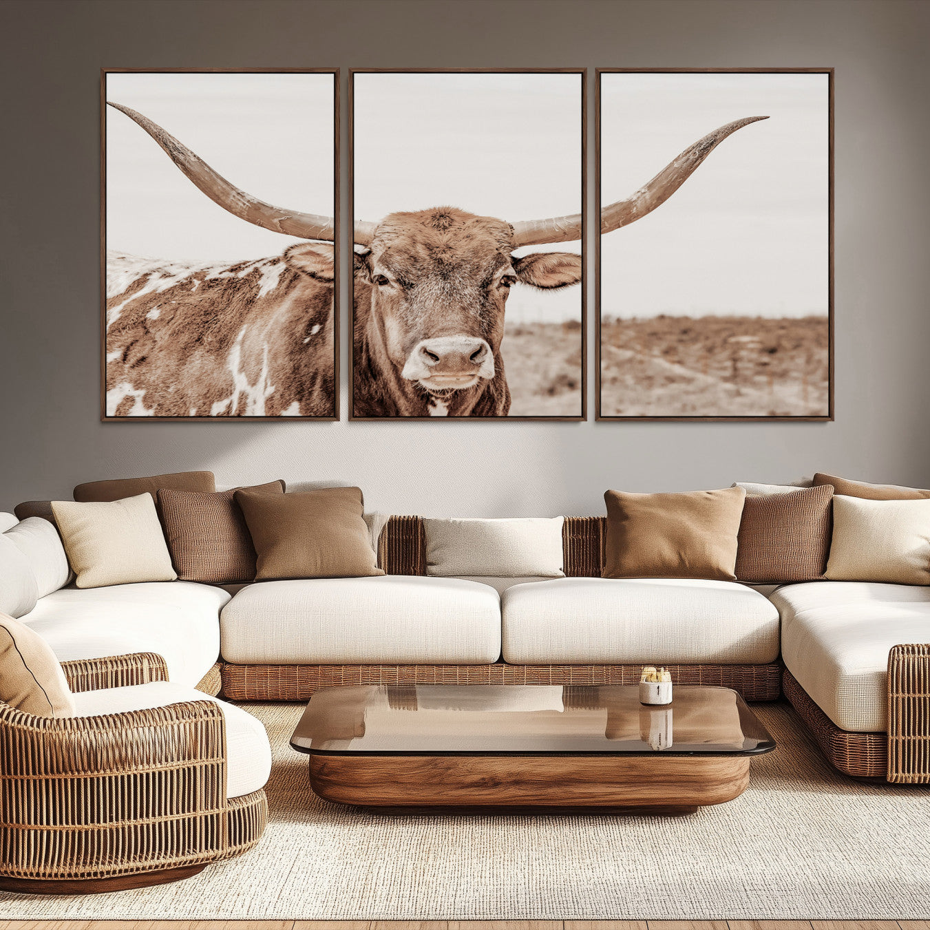 -Longhorn Cow Wall Art Canvas Print, Texas Ranch Print, Framed Western Bull Art Print, Large BigHorn
