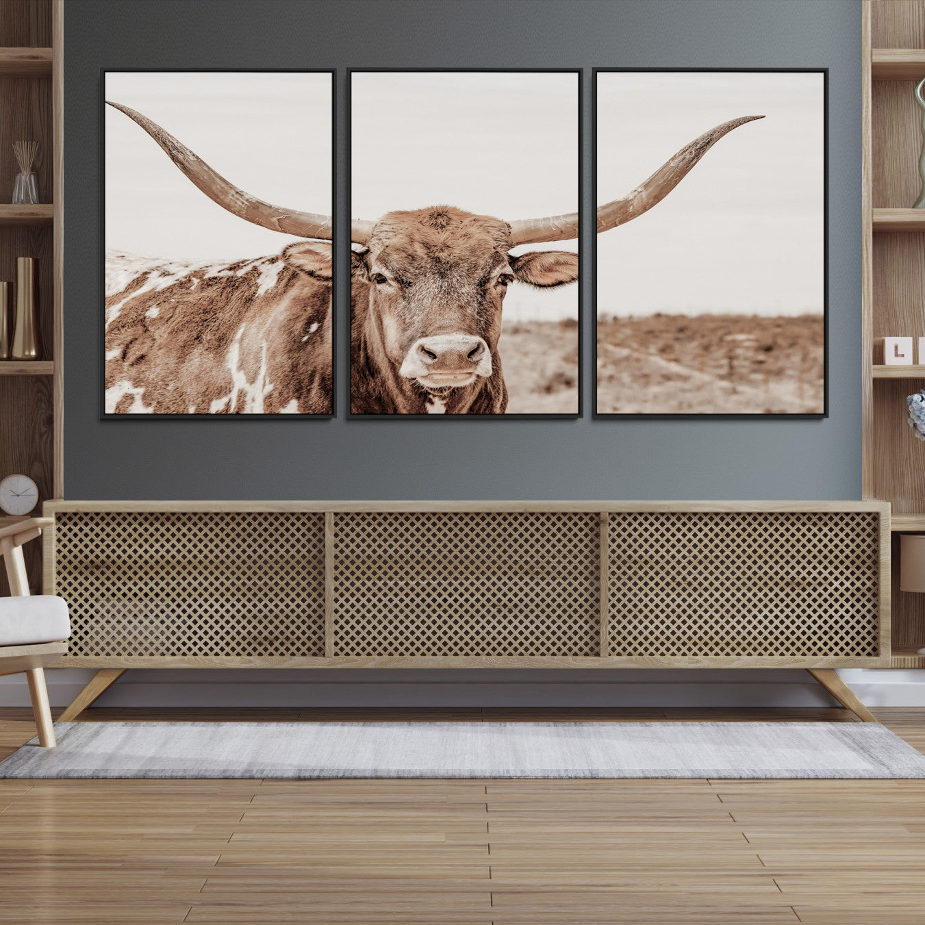 -Longhorn Cow Wall Art Canvas Print, Texas Ranch Print, Framed Western Bull Art Print, Large BigHorn
