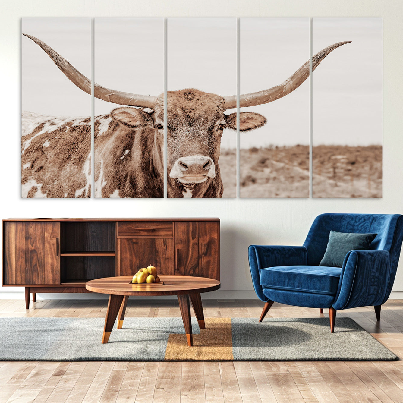 -Longhorn Cow Wall Art Canvas Print, Texas Ranch Print, Framed Western Bull Art Print, Large BigHorn
