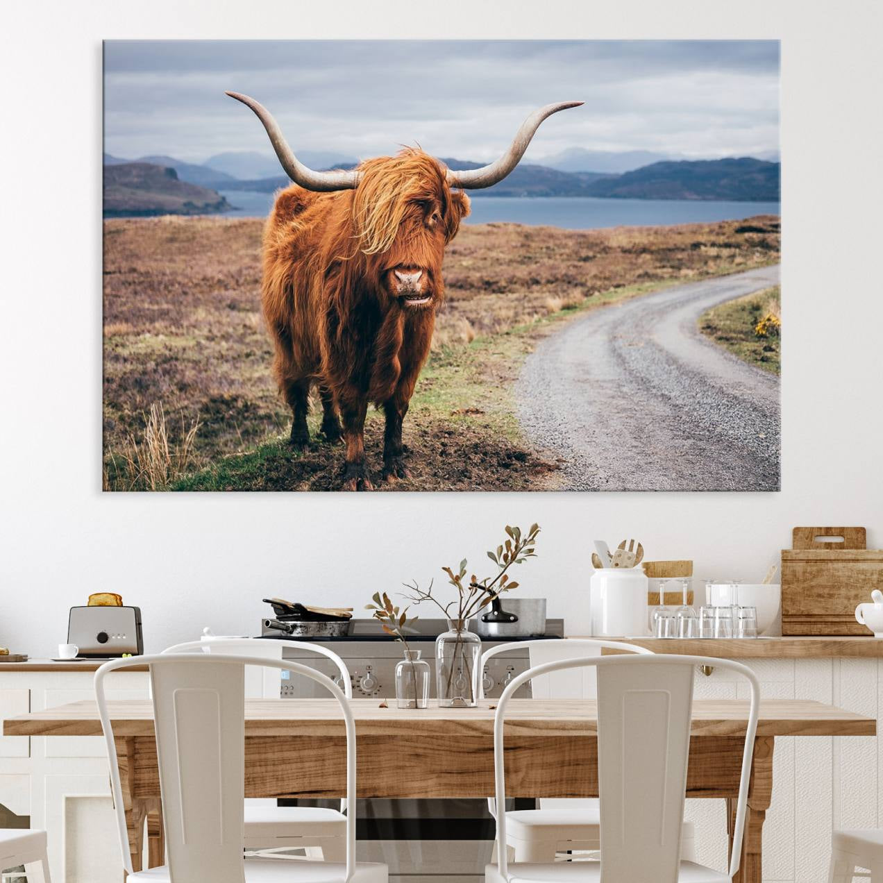 36315-MGV-CV-36X24-Longhorn Highland Cow Canvas Wall Art Print Animal Photograph Art Canvas