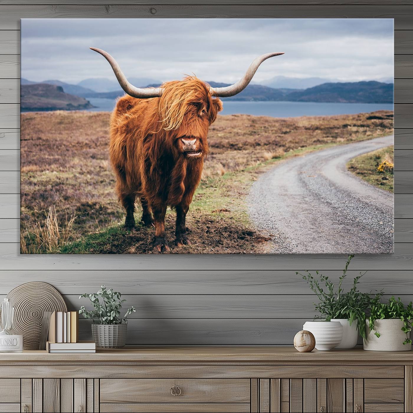 36315-MGV-CV-36X24-Longhorn Highland Cow Canvas Wall Art Print Animal Photograph Art Canvas