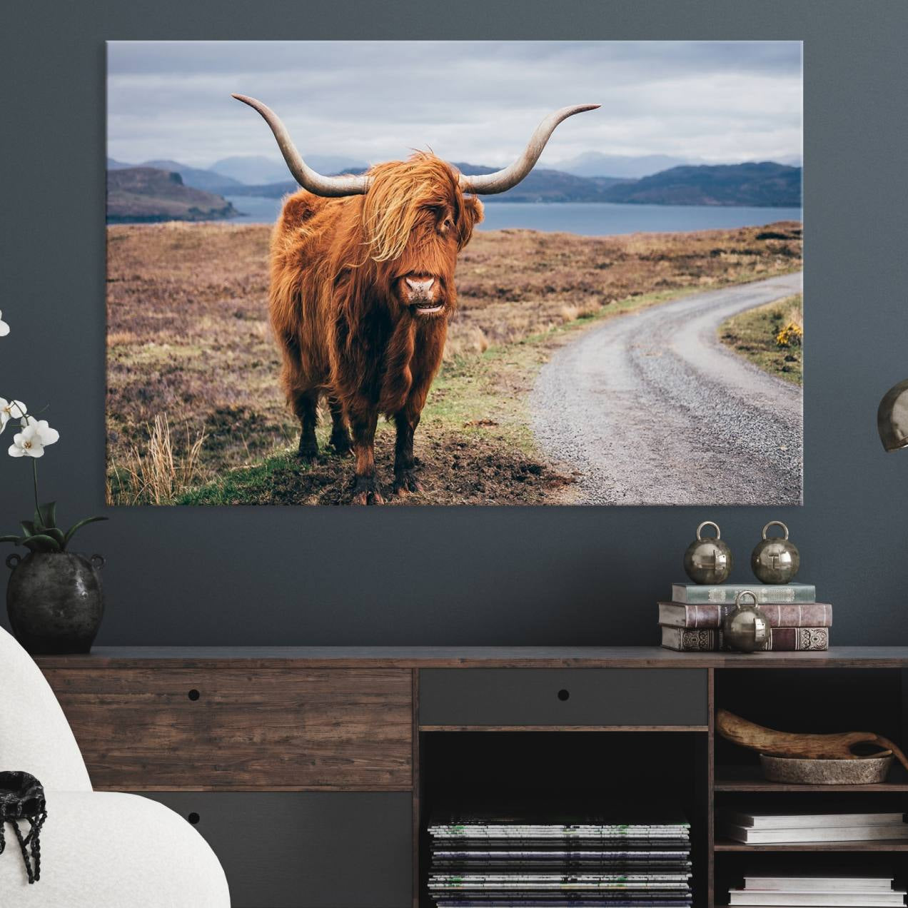 36315-MGV-CV-36X24-Longhorn Highland Cow Canvas Wall Art Print Animal Photograph Art Canvas