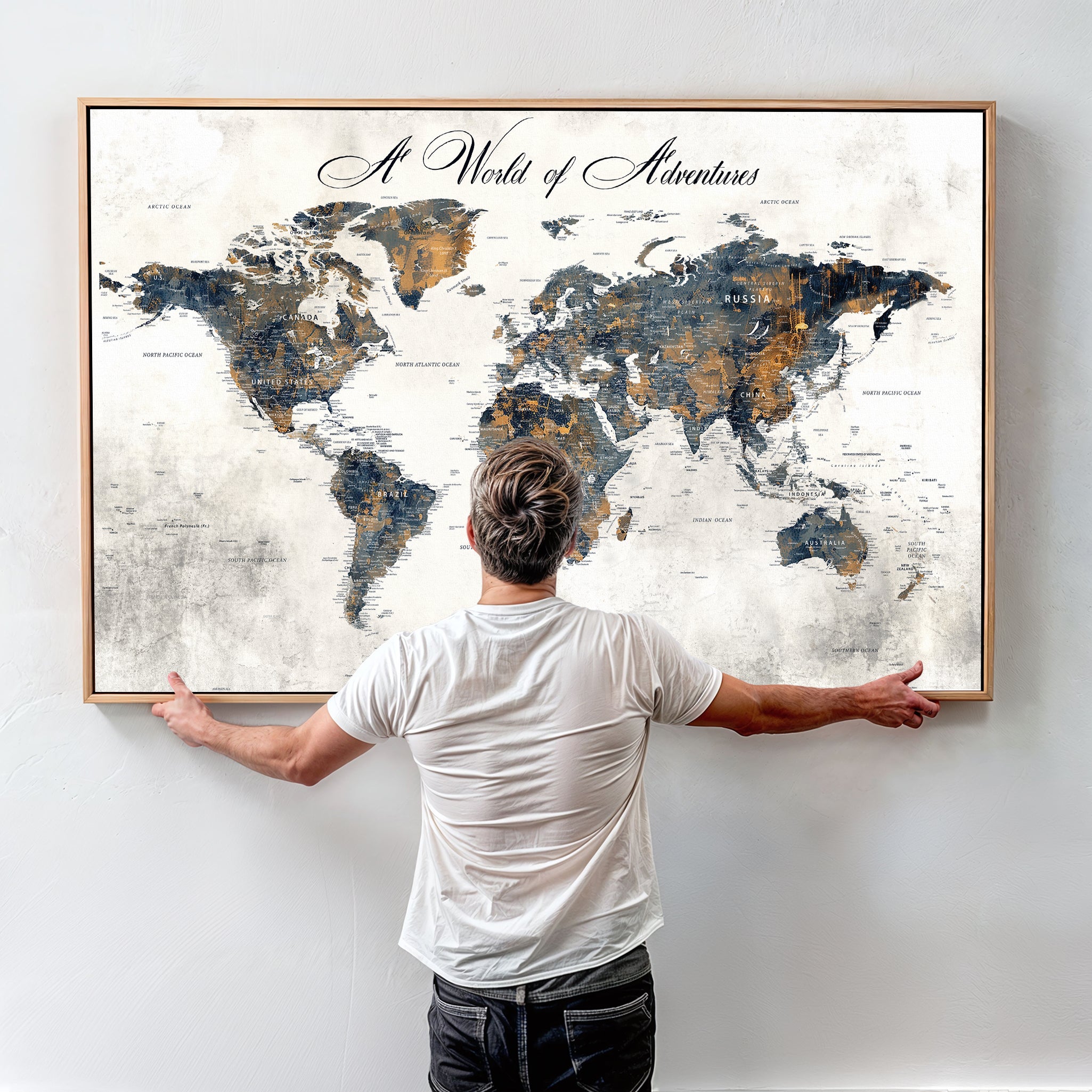 -Personalized Push Pin World Map Canvas – Custom Framed Travel Tracker Wall Art, Large Adventure Map with Pins for Home, Office
