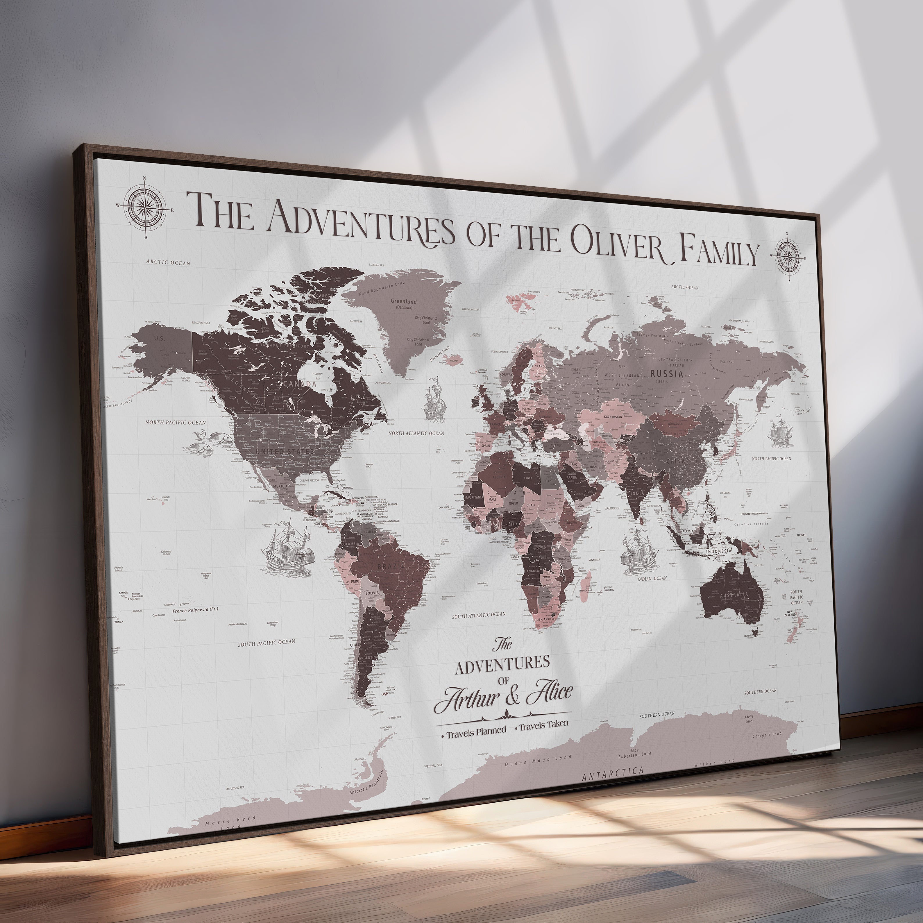 -Personalized Family Travel Map Canvas – Custom Framed Push Pin World Map, Unique Adventure Tracker Wall Art for Home, Office