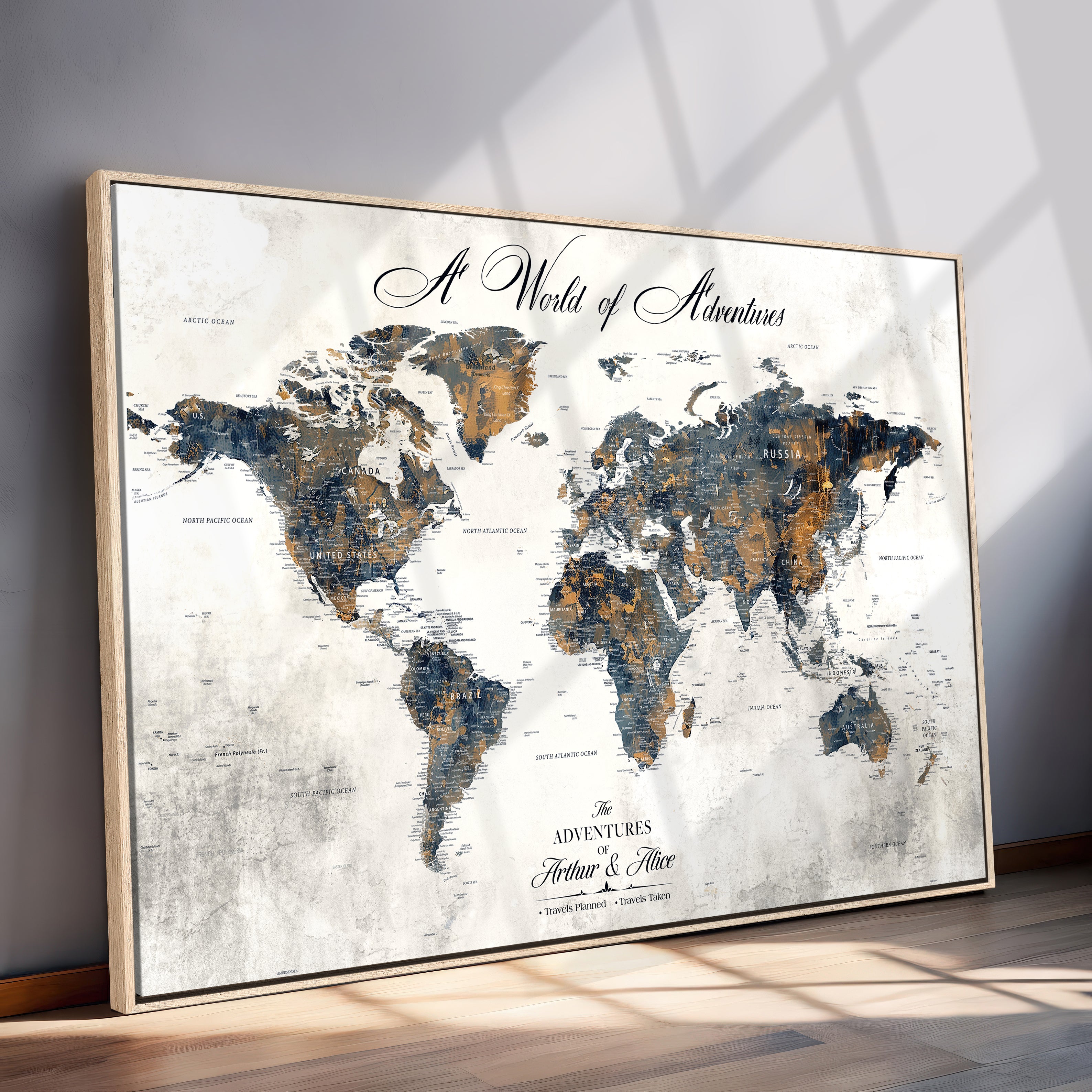 -Personalized Push Pin World Map Canvas – Custom Framed Travel Tracker Wall Art, Large Adventure Map with Pins for Home, Office