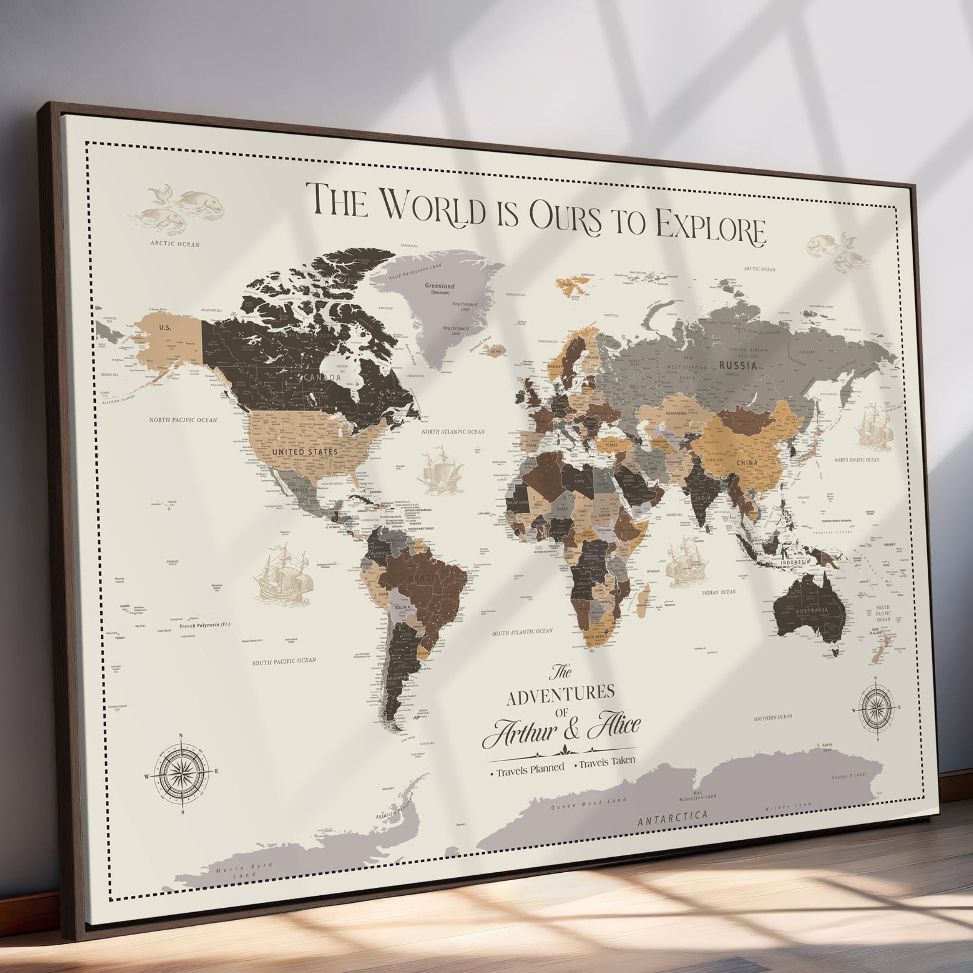-Personalized Push Pin World Map Canvas – Custom Framed Travel Tracker Wall Art, Large Adventure Map with Pins for Home, Office