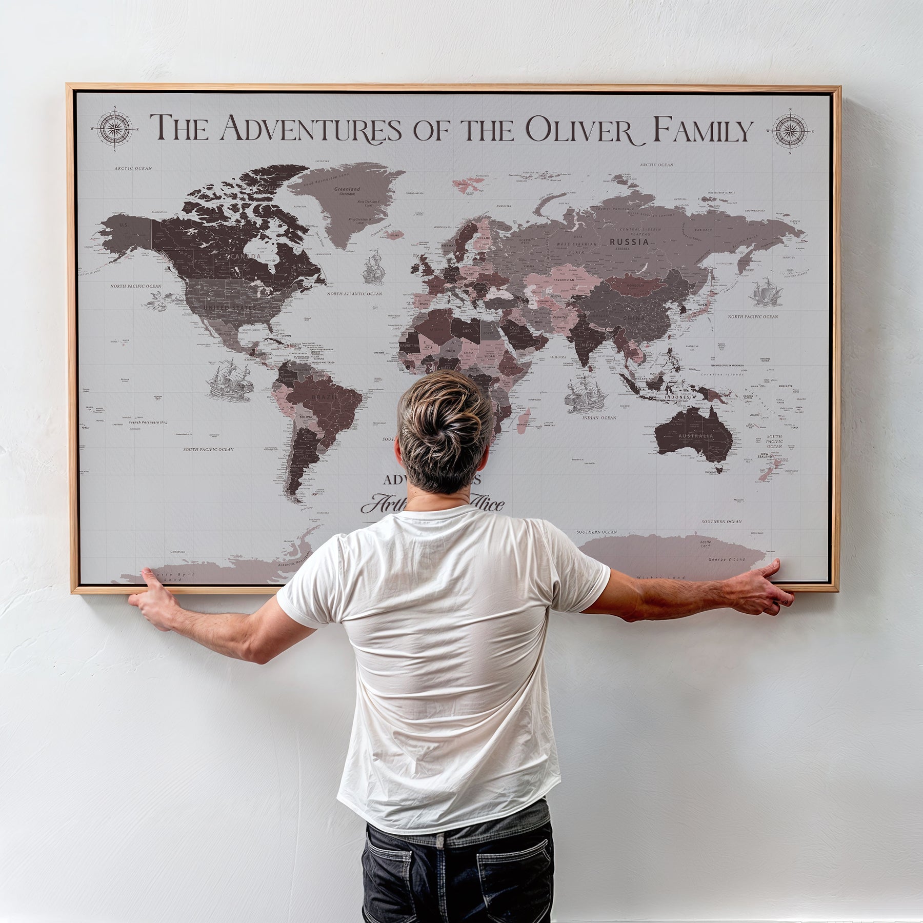 -Personalized Family Travel Map Canvas – Custom Framed Push Pin World Map, Unique Adventure Tracker Wall Art for Home, Office