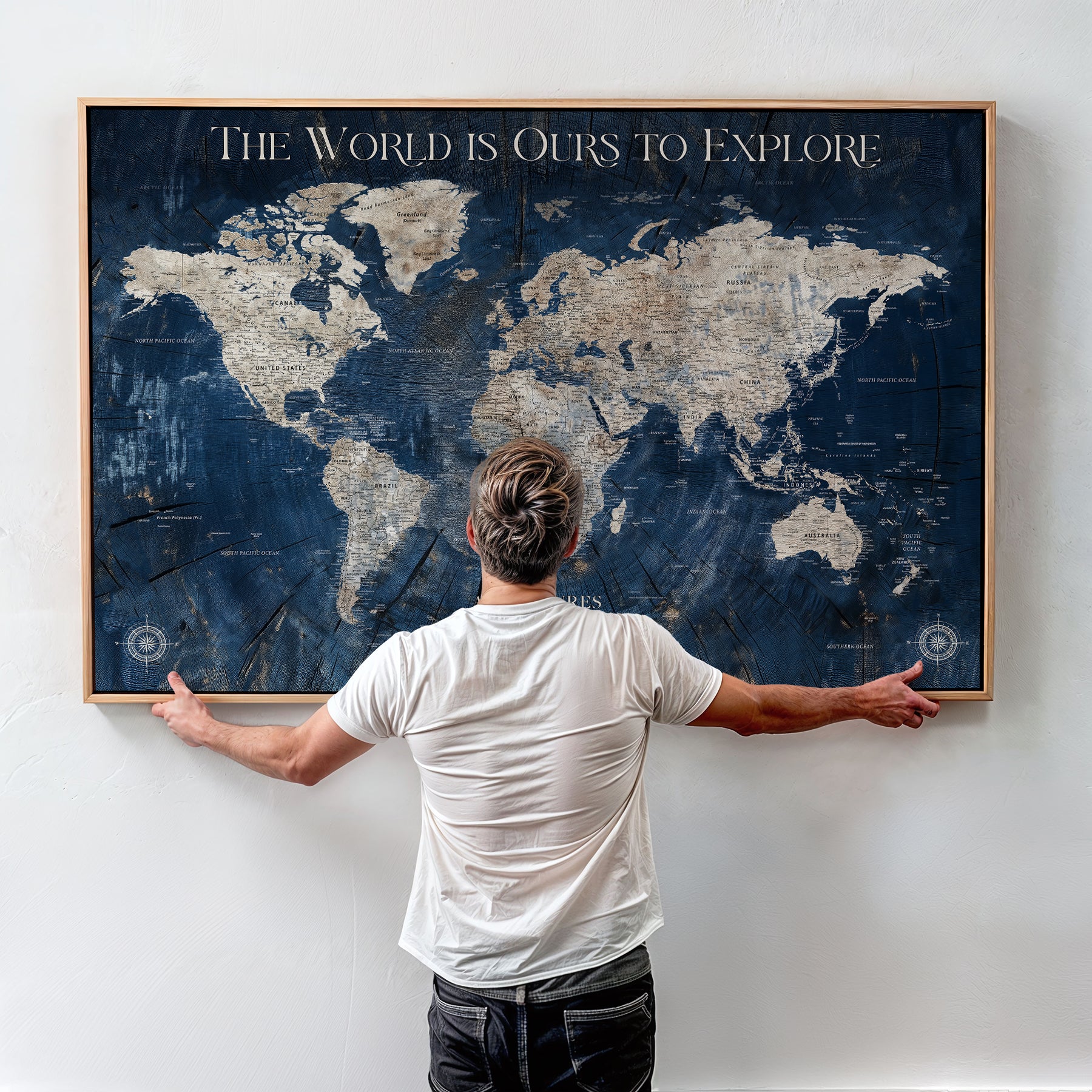 -Personalized Push Pin World Map Canvas – Custom Framed Travel Tracker Wall Art, Large Adventure Map with Pins for Home, Office