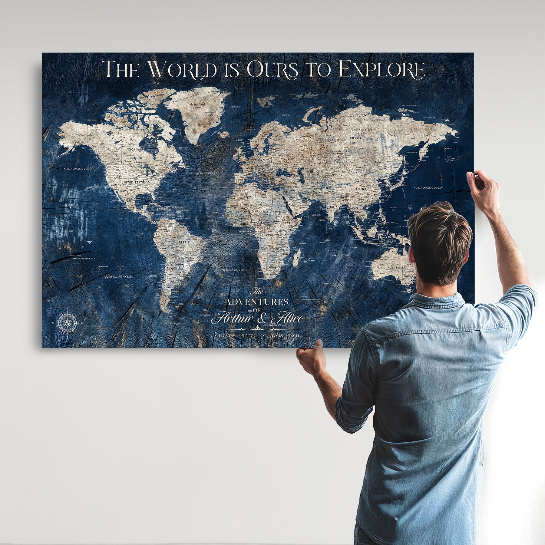 -Personalized Push Pin World Map Canvas – Custom Framed Travel Tracker Wall Art, Large Adventure Map with Pins for Home, Office
