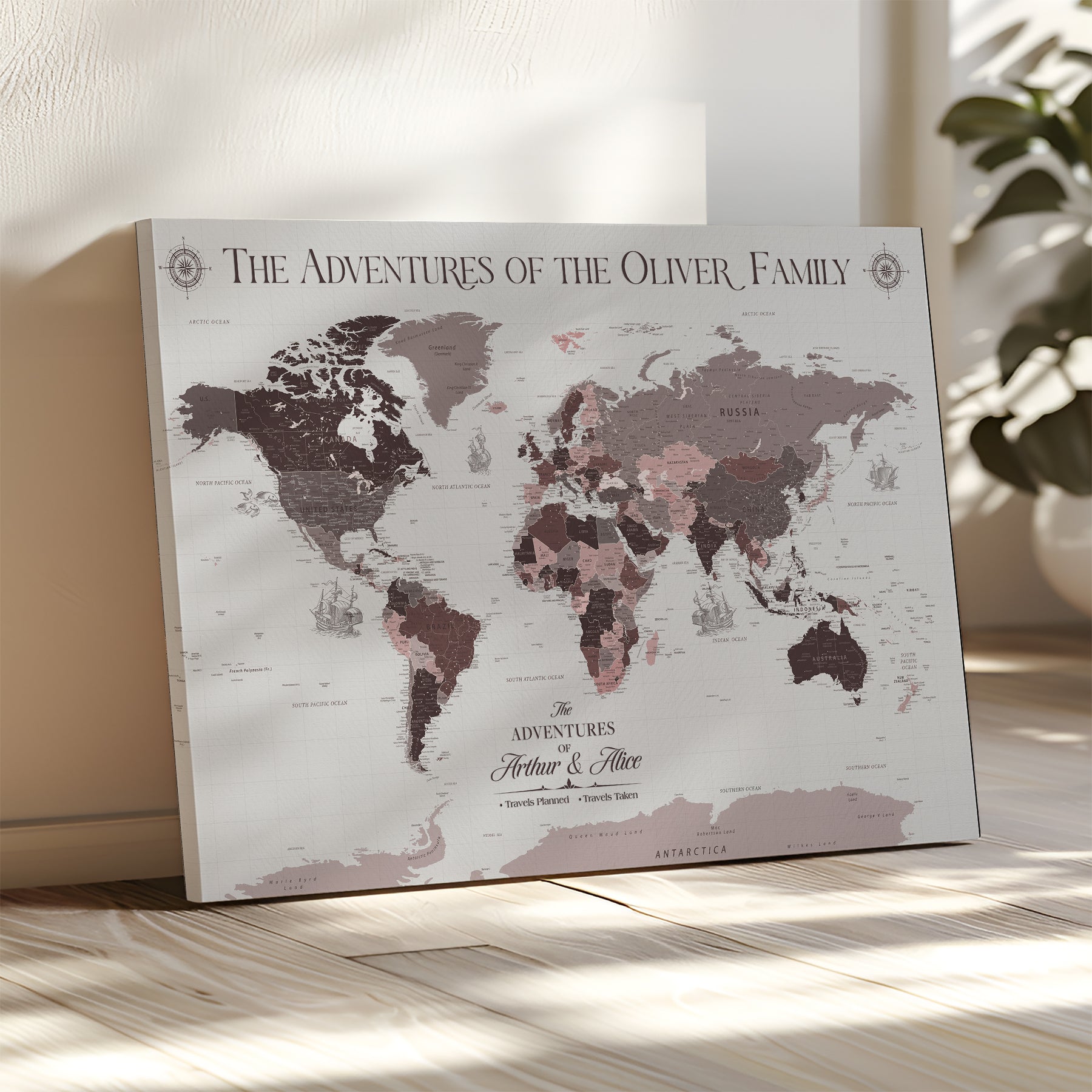 -Personalized Family Travel Map Canvas – Custom Framed Push Pin World Map, Unique Adventure Tracker Wall Art for Home, Office