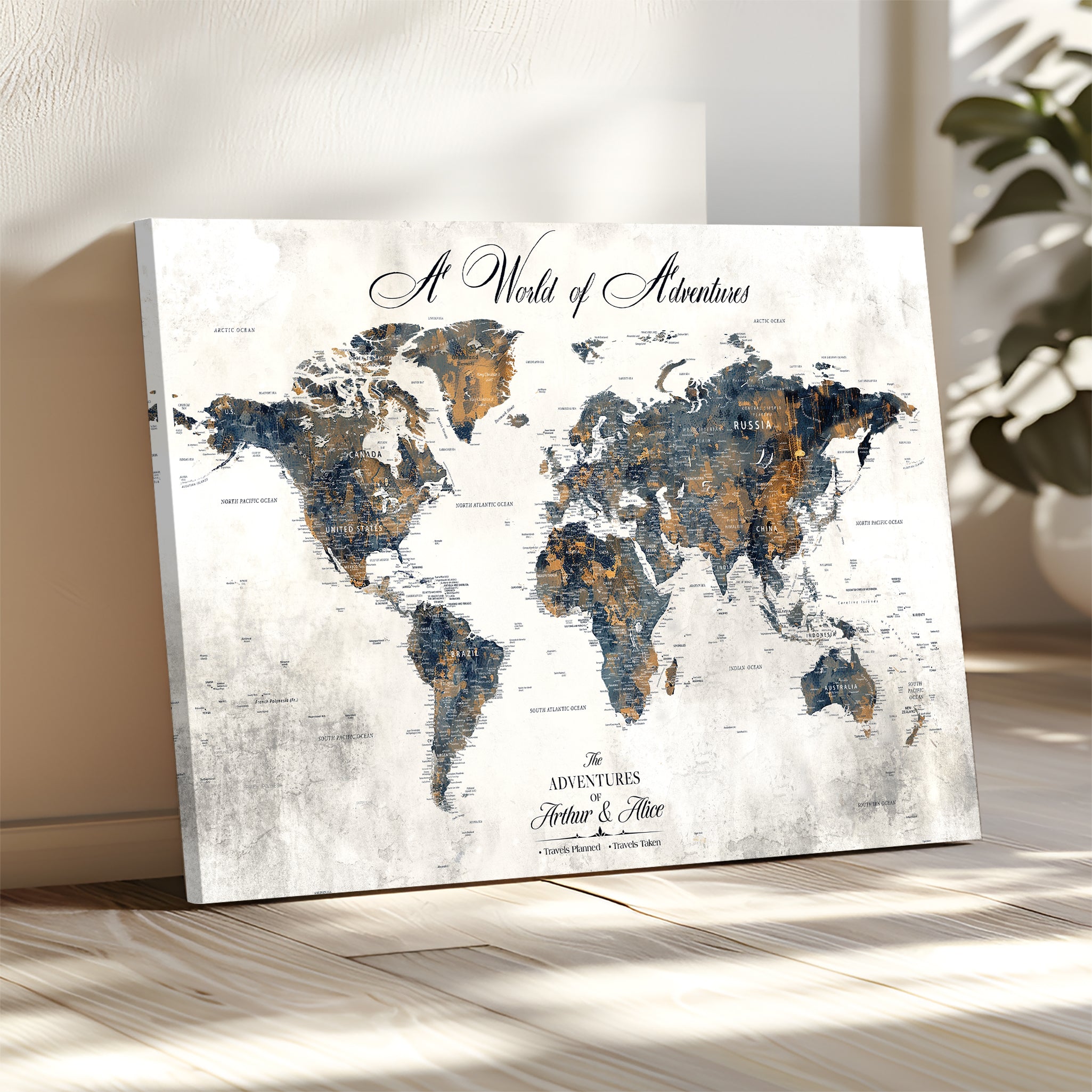 -Personalized Push Pin World Map Canvas – Custom Framed Travel Tracker Wall Art, Large Adventure Map with Pins for Home, Office